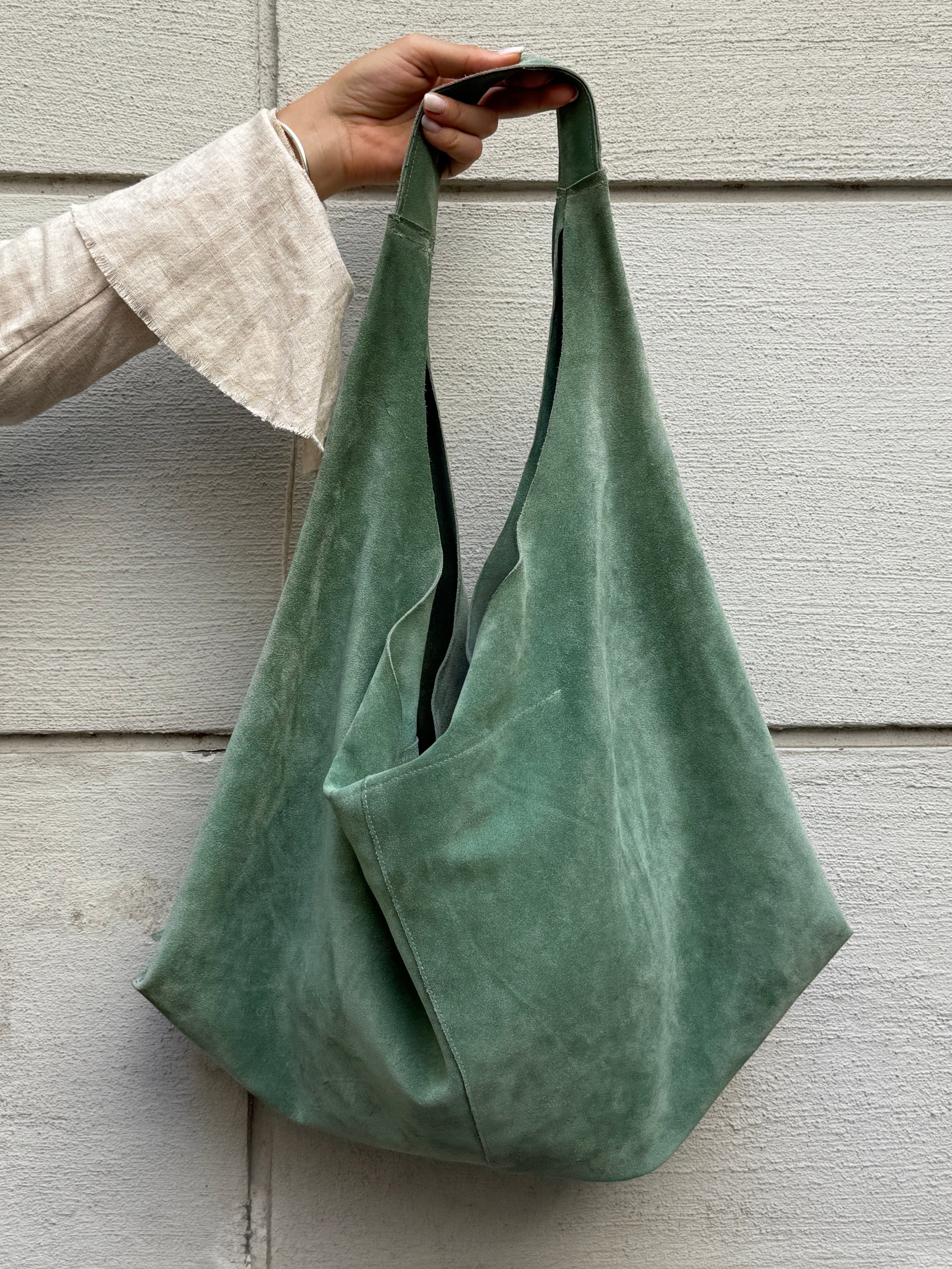 100% Genuine Leather Suede Turquoise Hobo Bag L