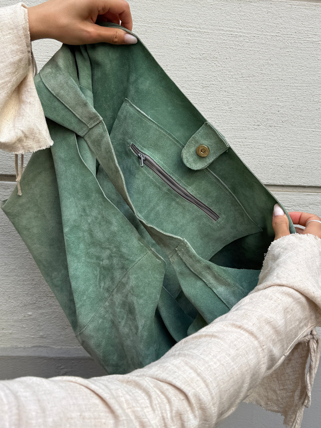 100% Genuine Leather Suede Turquoise Hobo Bag L