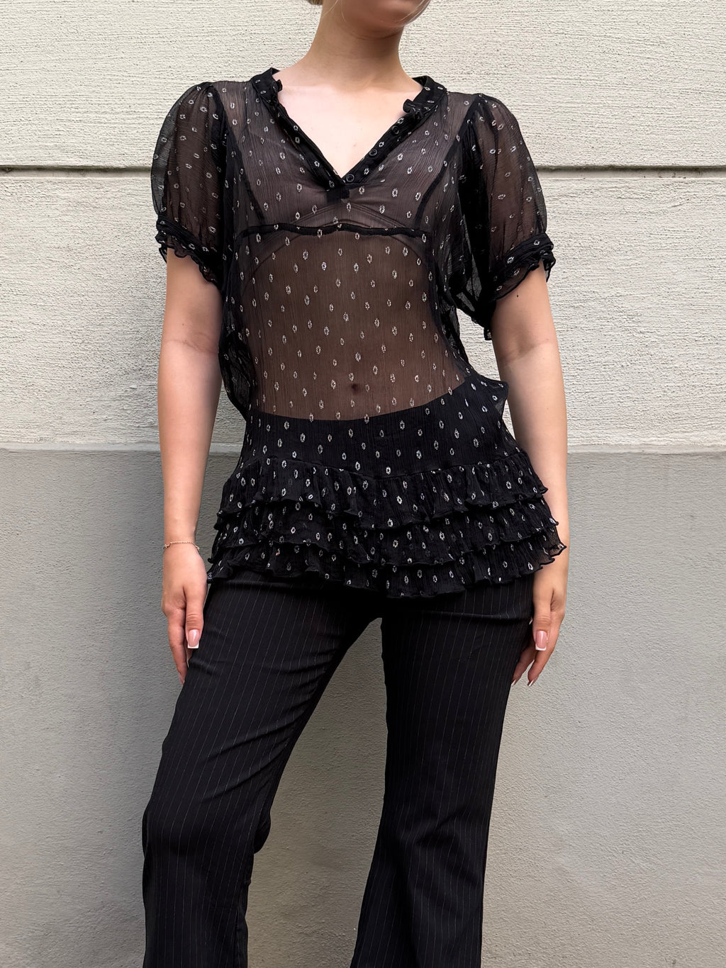 Vintage Y2K 100% Silk Ruffle Blouse S