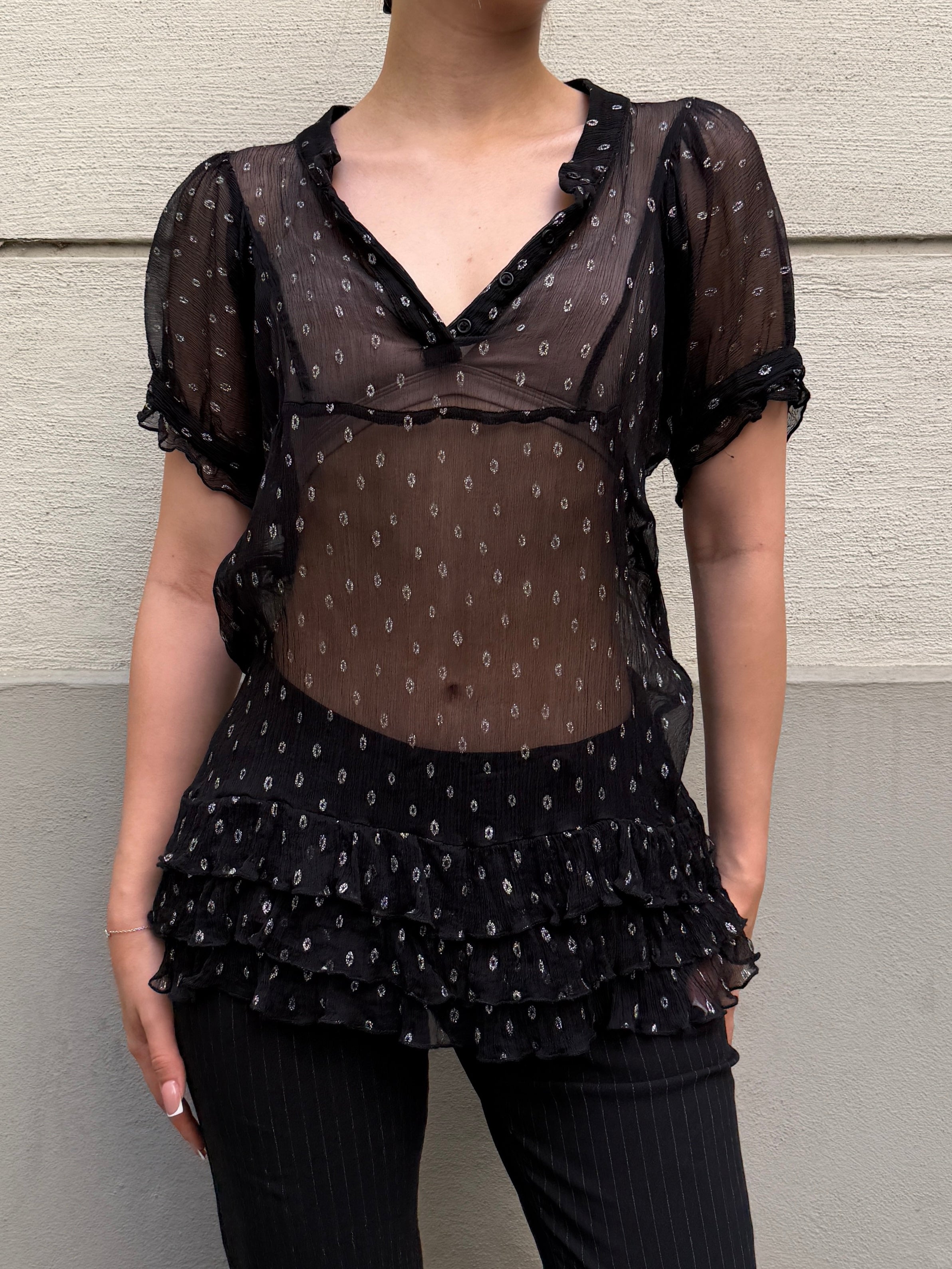 Vintage Y2K 100% Silk Ruffle Blouse S