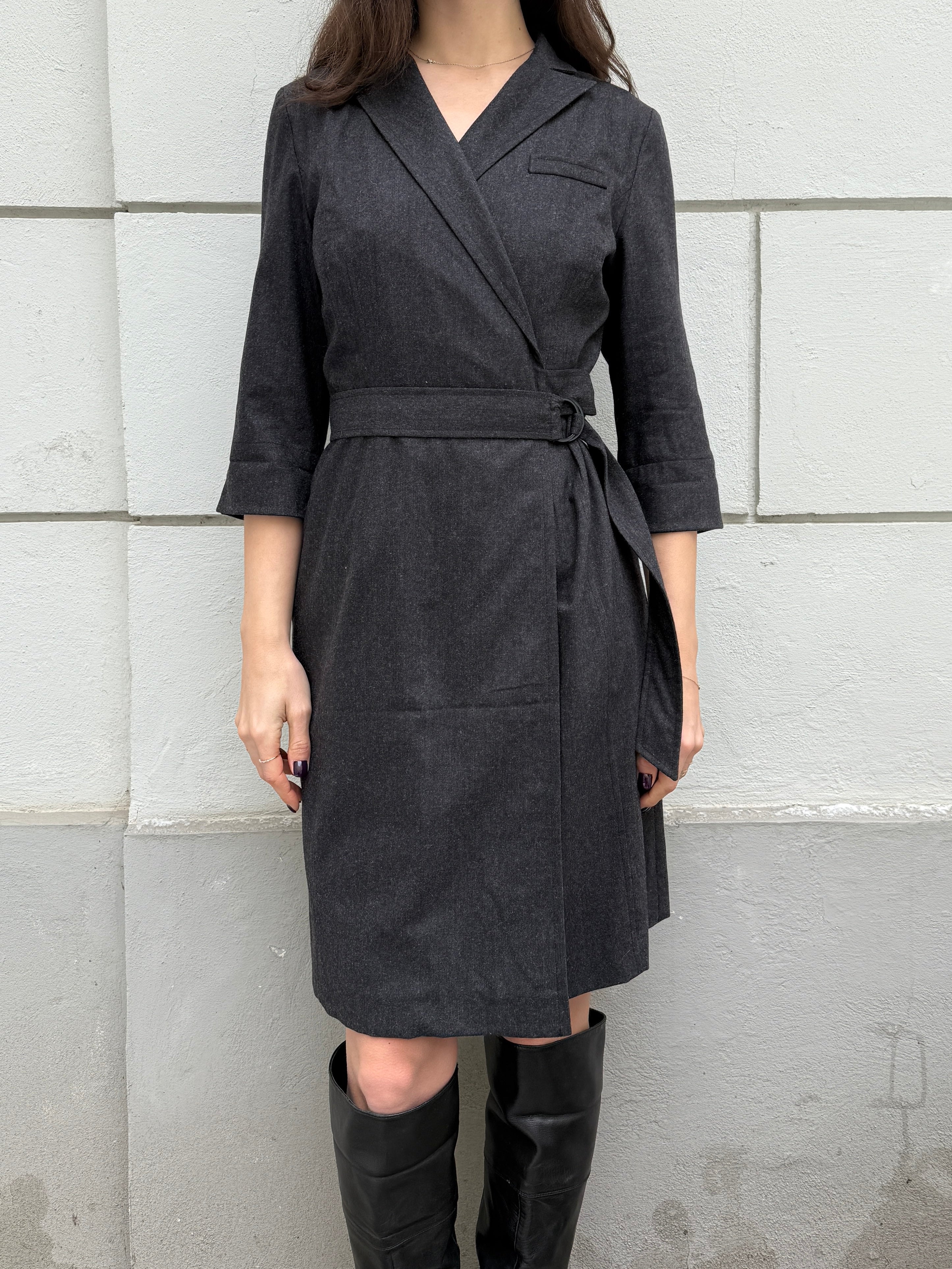 Vintage Gray Wool Wrap Dress S/M