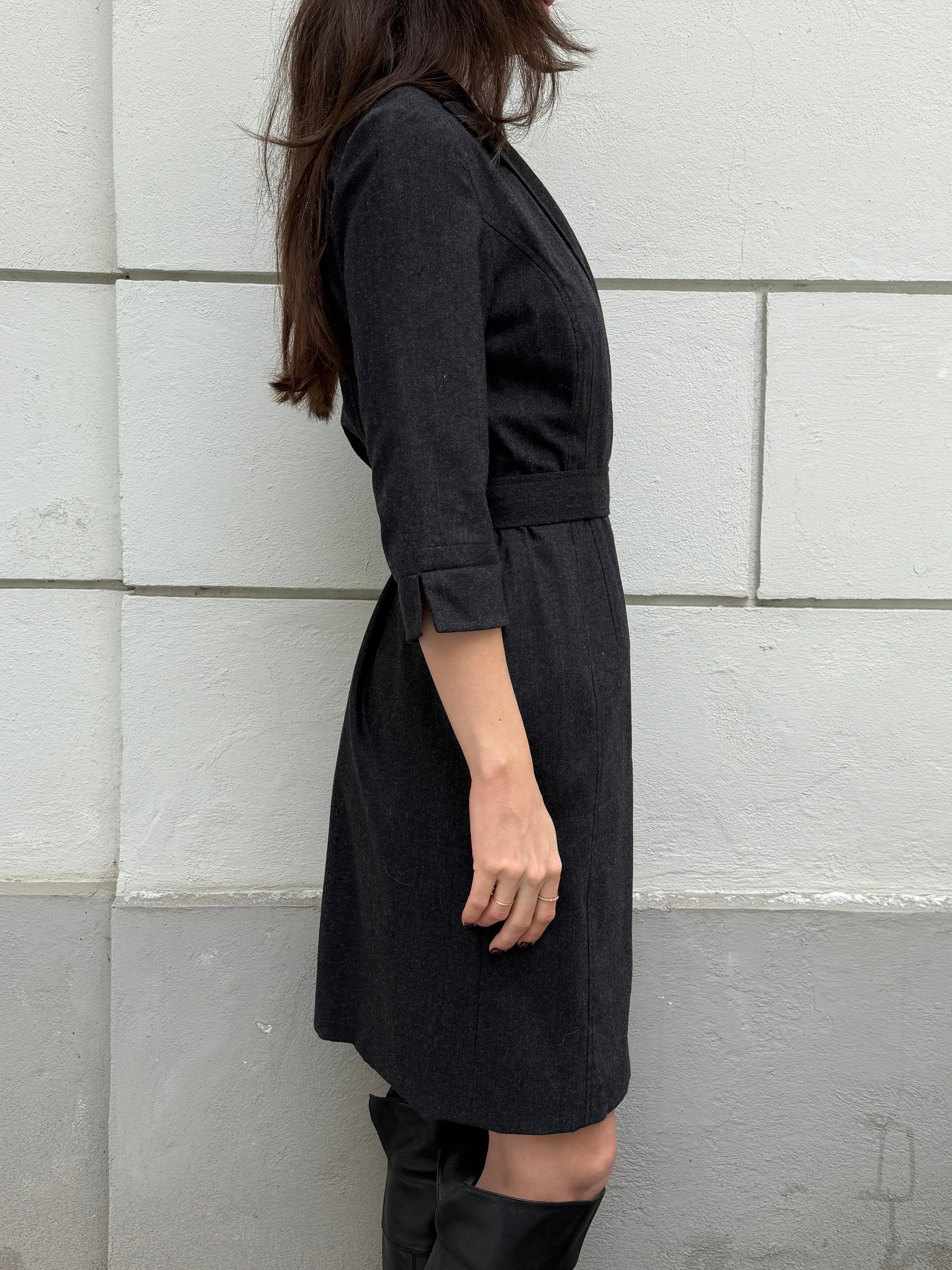Vintage Gray Wool Wrap Dress S/M