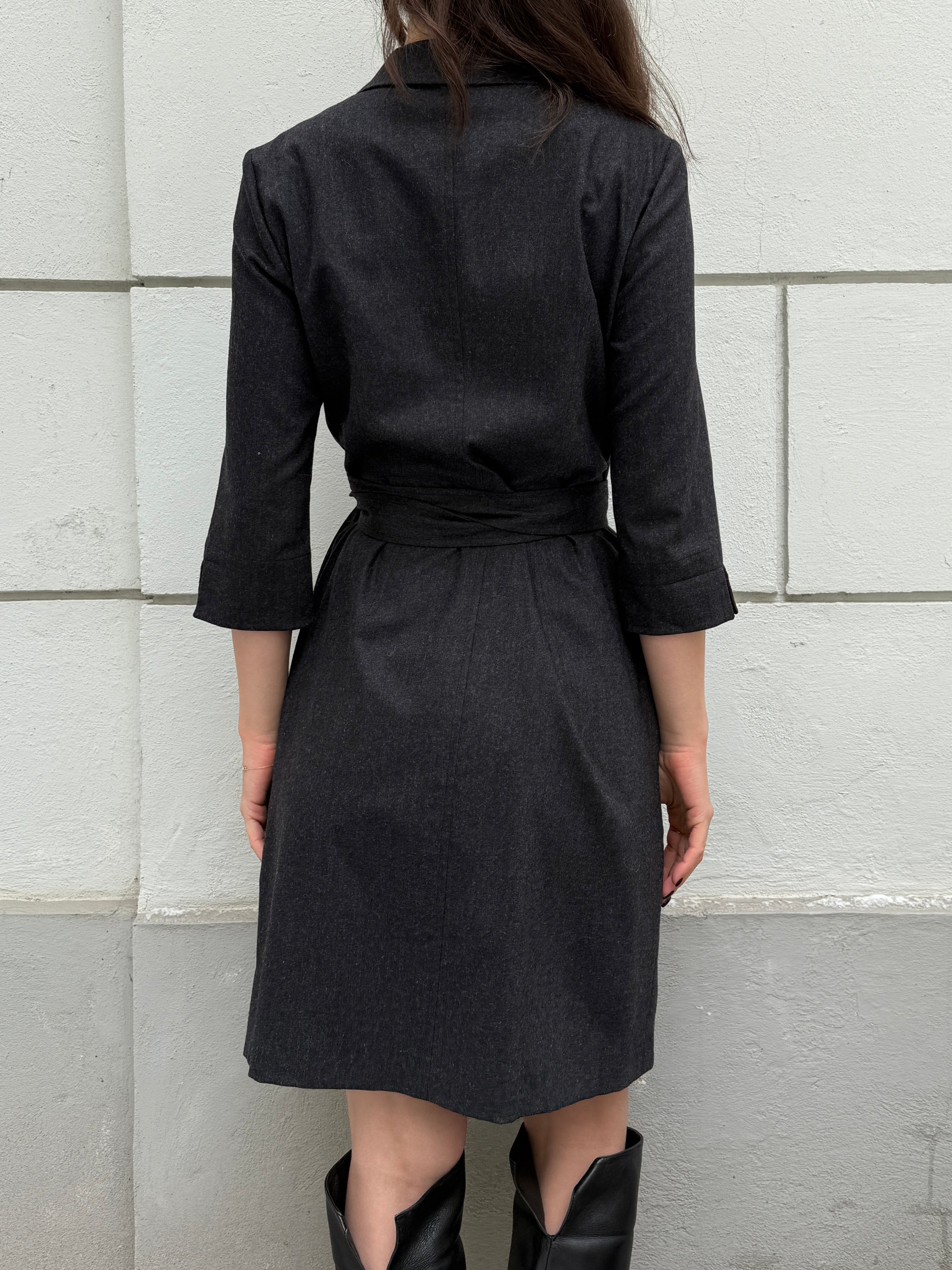 Vintage Gray Wool Wrap Dress S/M