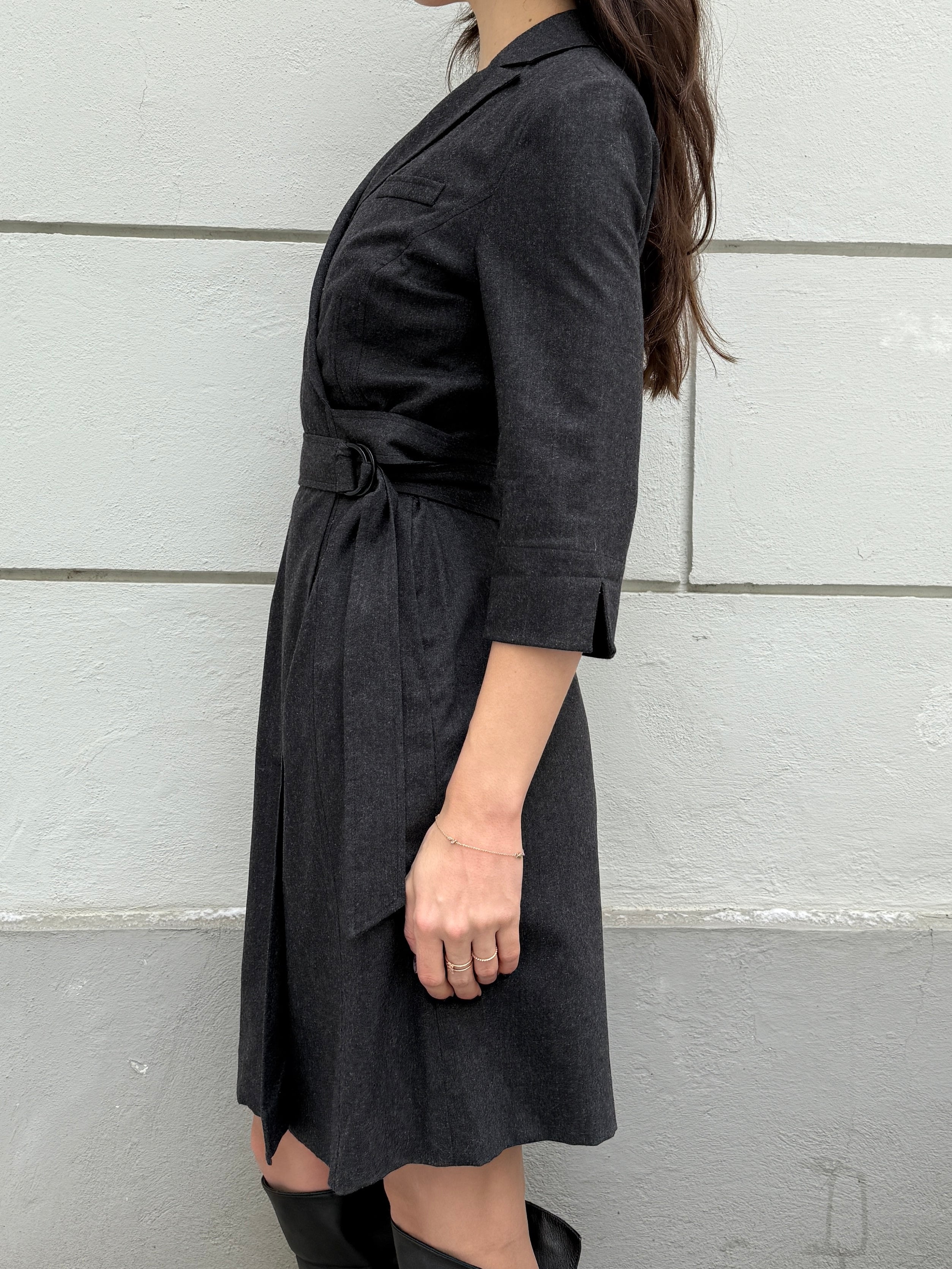 Vintage Gray Wool Wrap Dress S/M