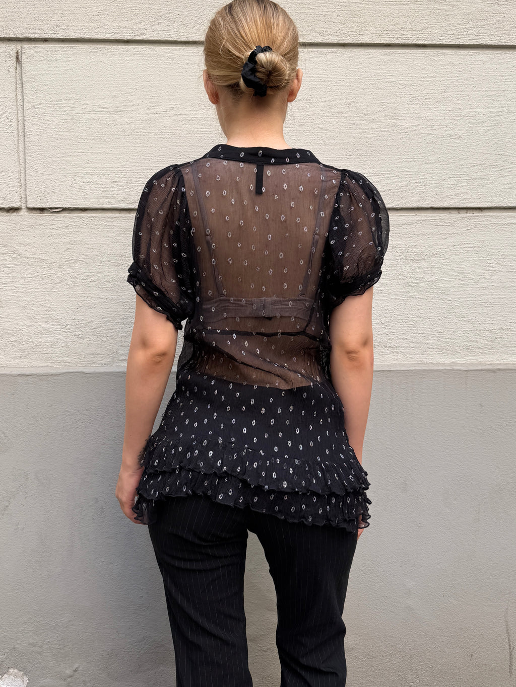 Vintage Y2K 100% Silk Ruffle Blouse S