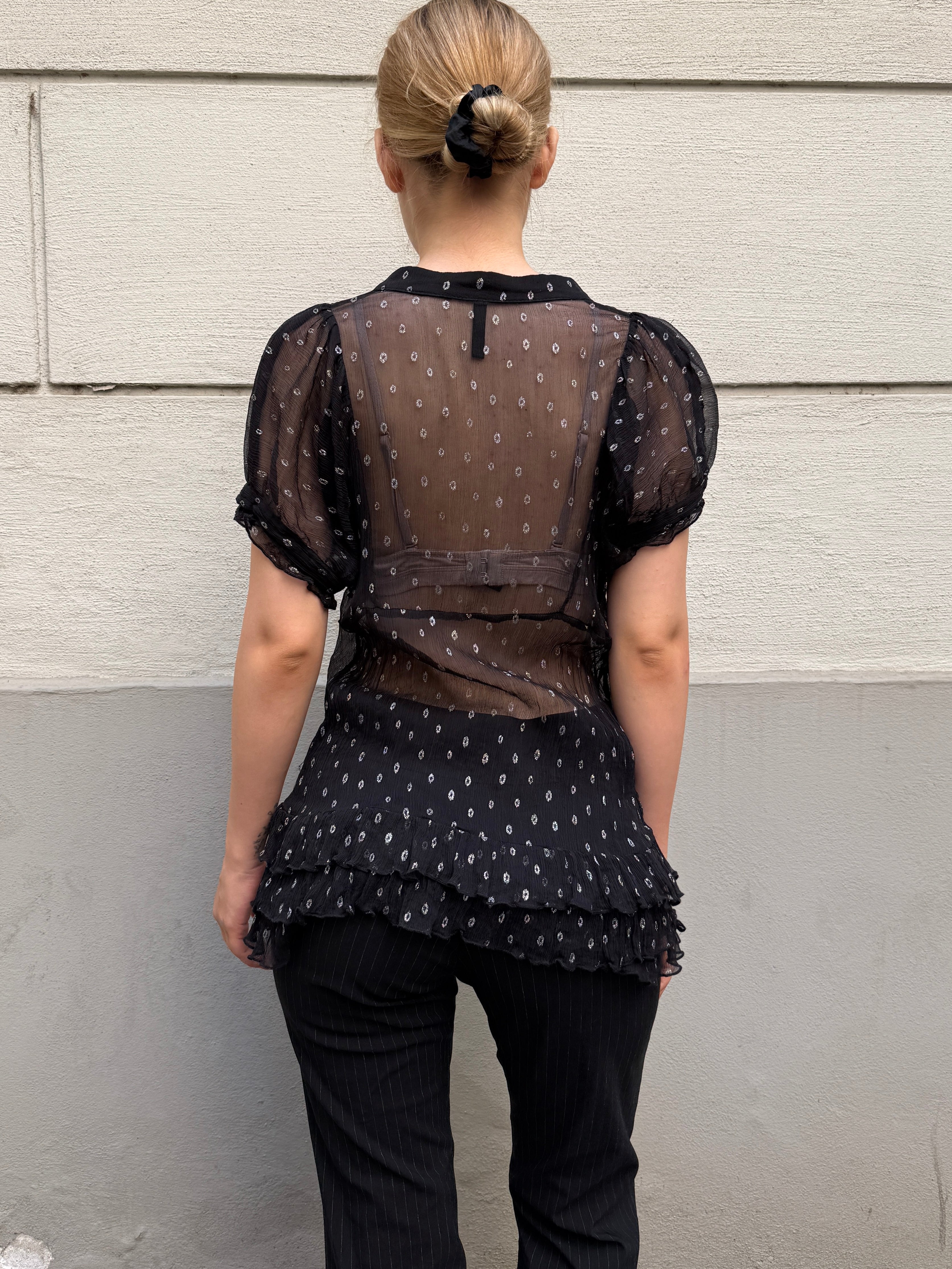 Vintage Y2K 100% Silk Ruffle Blouse S