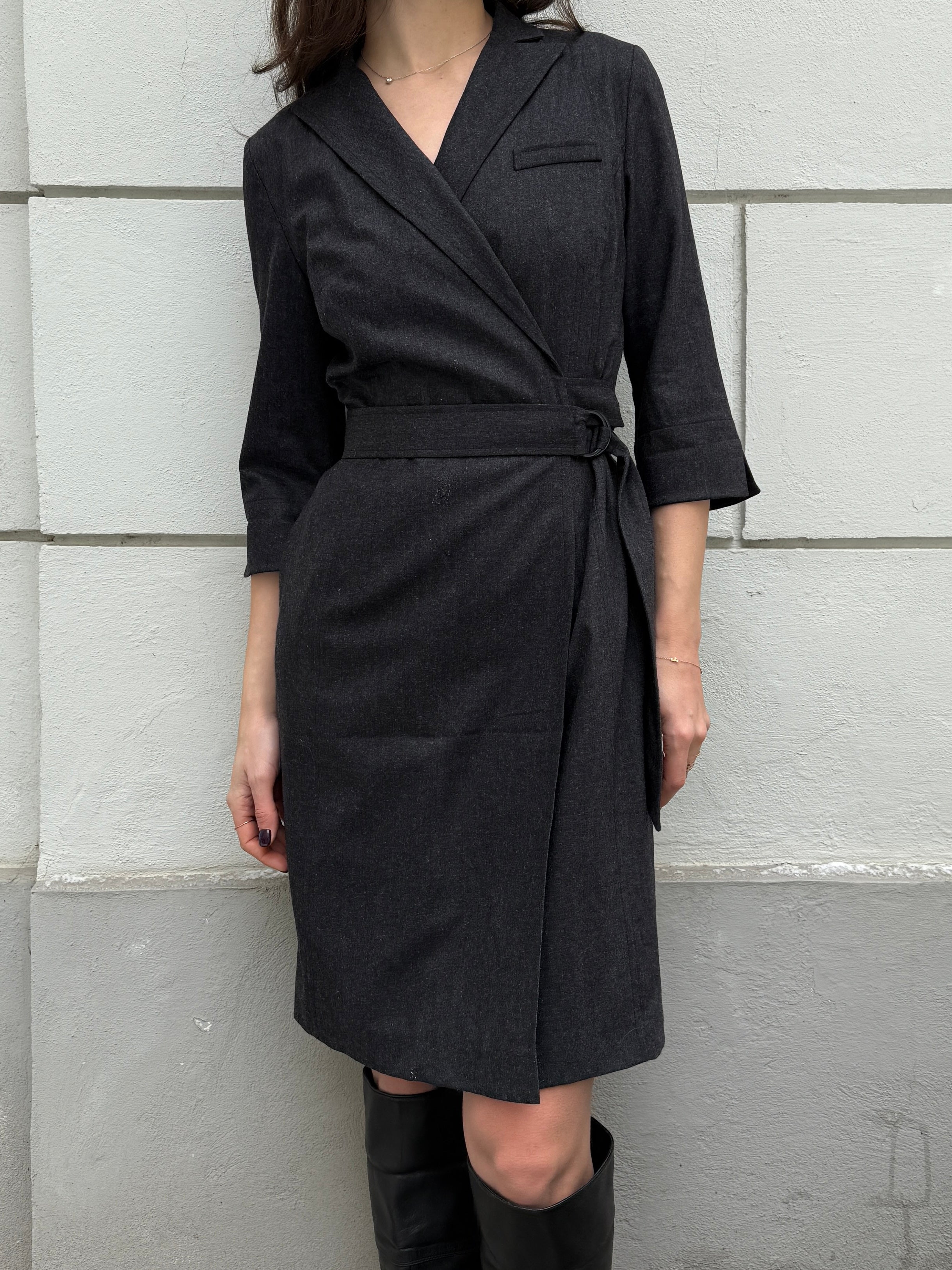 Vintage Gray Wool Wrap Dress S/M