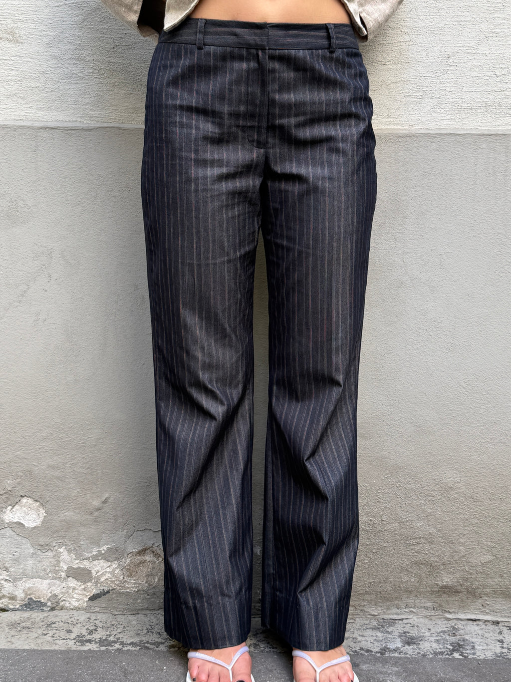 Vintage Navy Striped Straight Leg Trousers S/EU 36