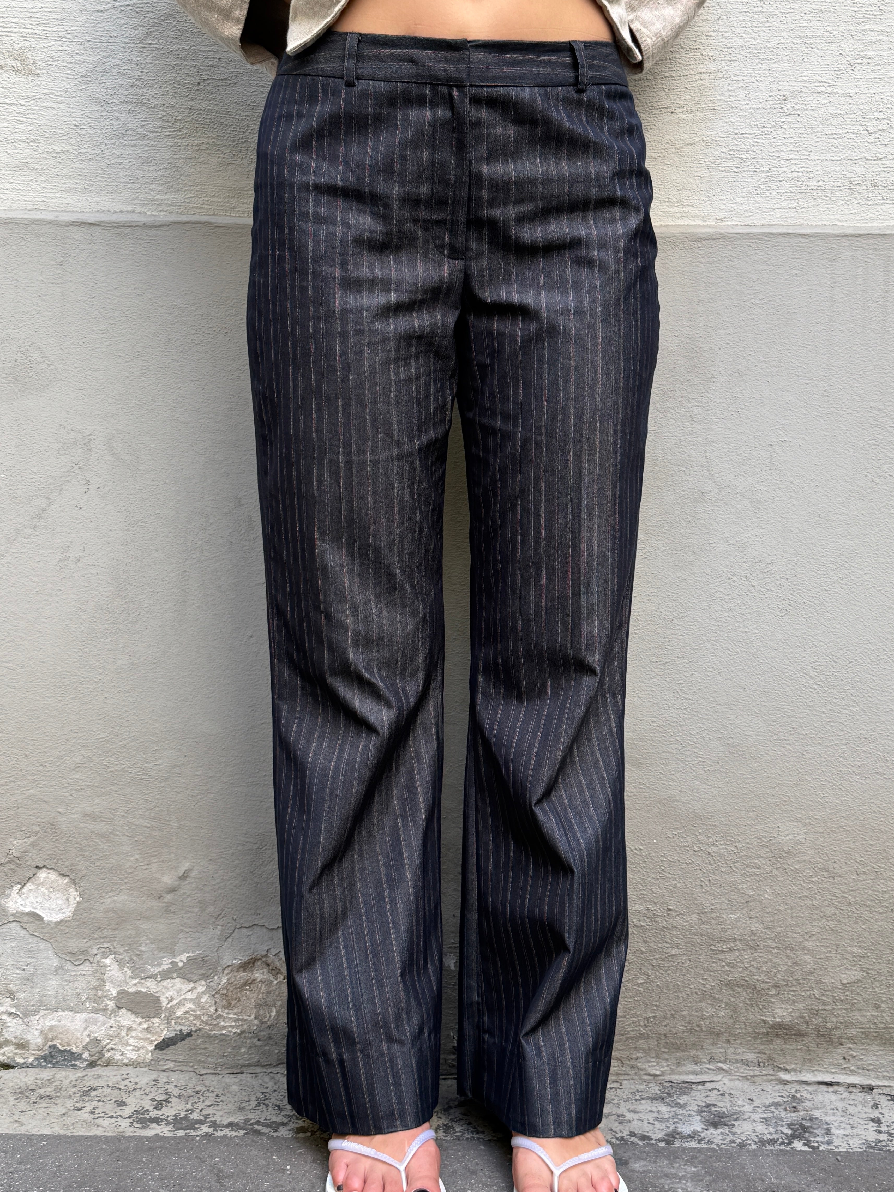 Vintage Navy Striped Straight Leg Trousers S/EU 36