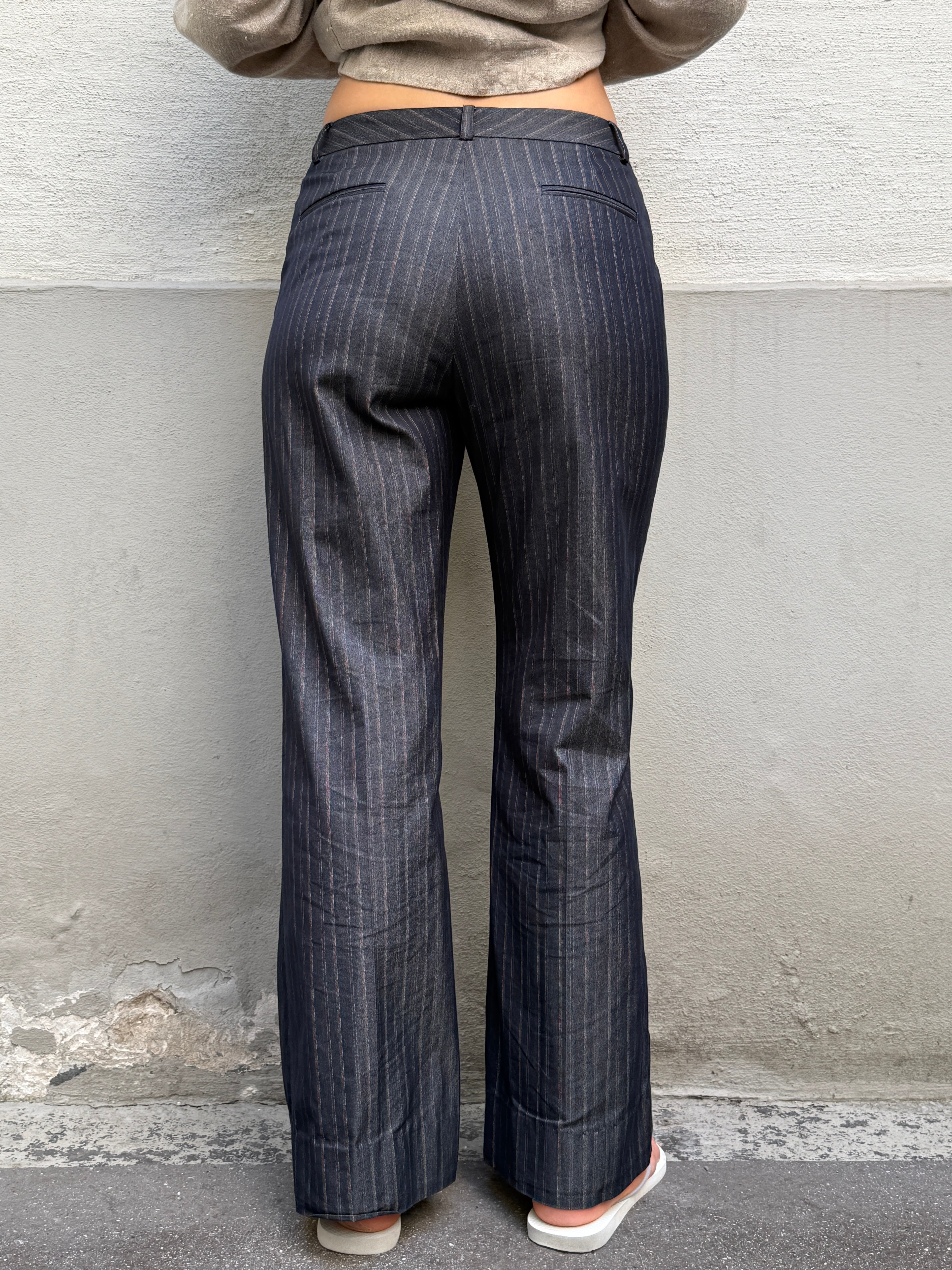 Vintage Navy Striped Straight Leg Trousers S/EU 36