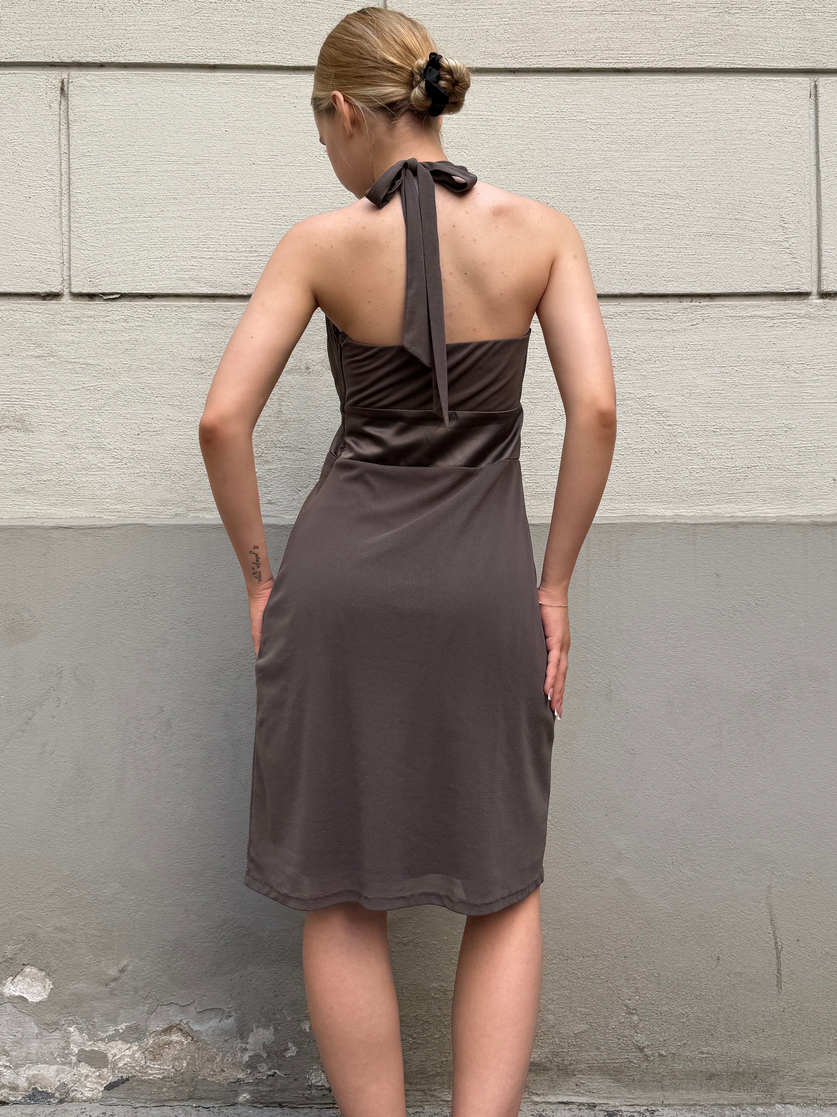Vintage Y2K Taupe Mesh Sequin Dress S