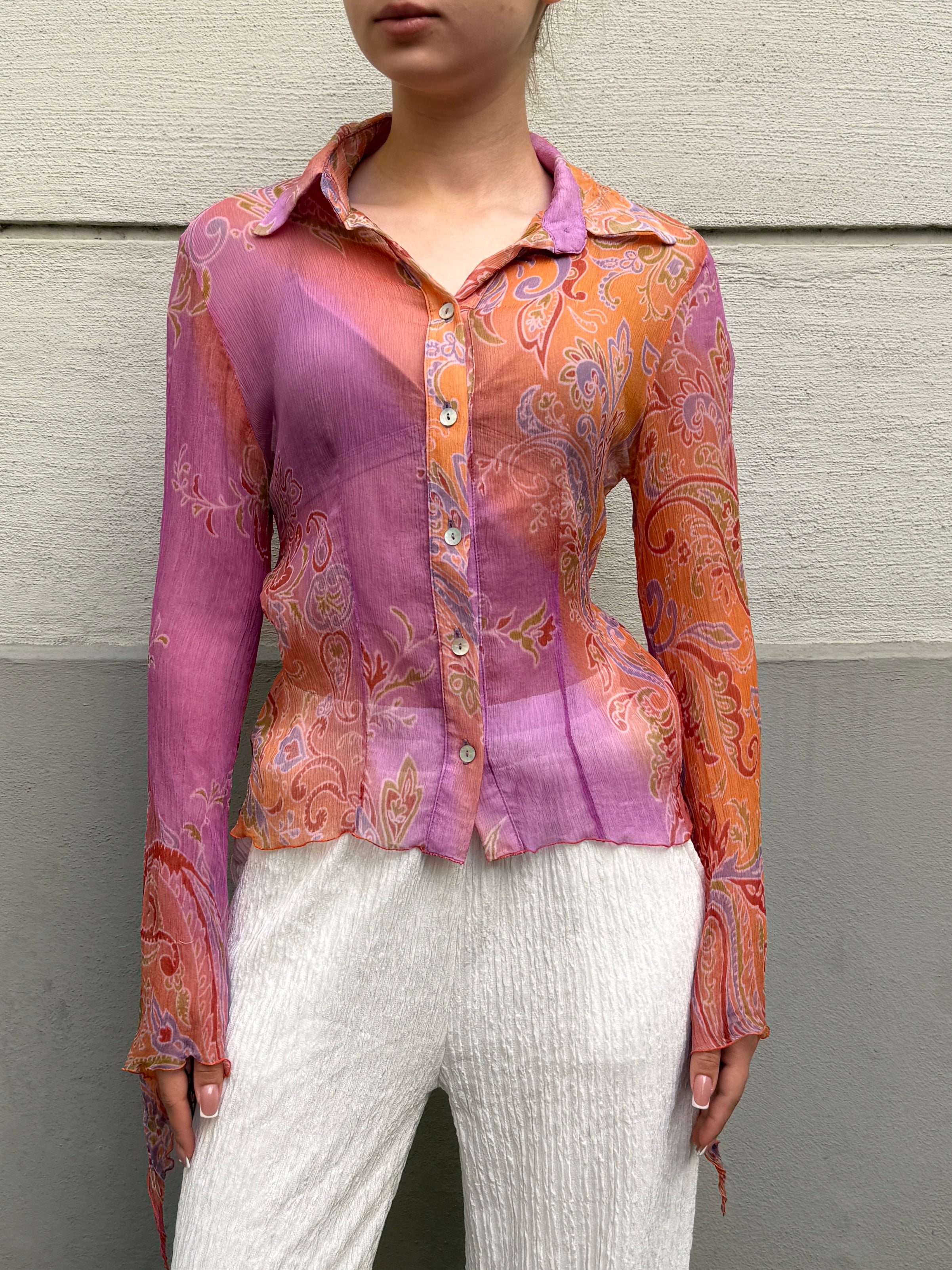 Vintage 100% Silk Button Down Paisley Blouse S