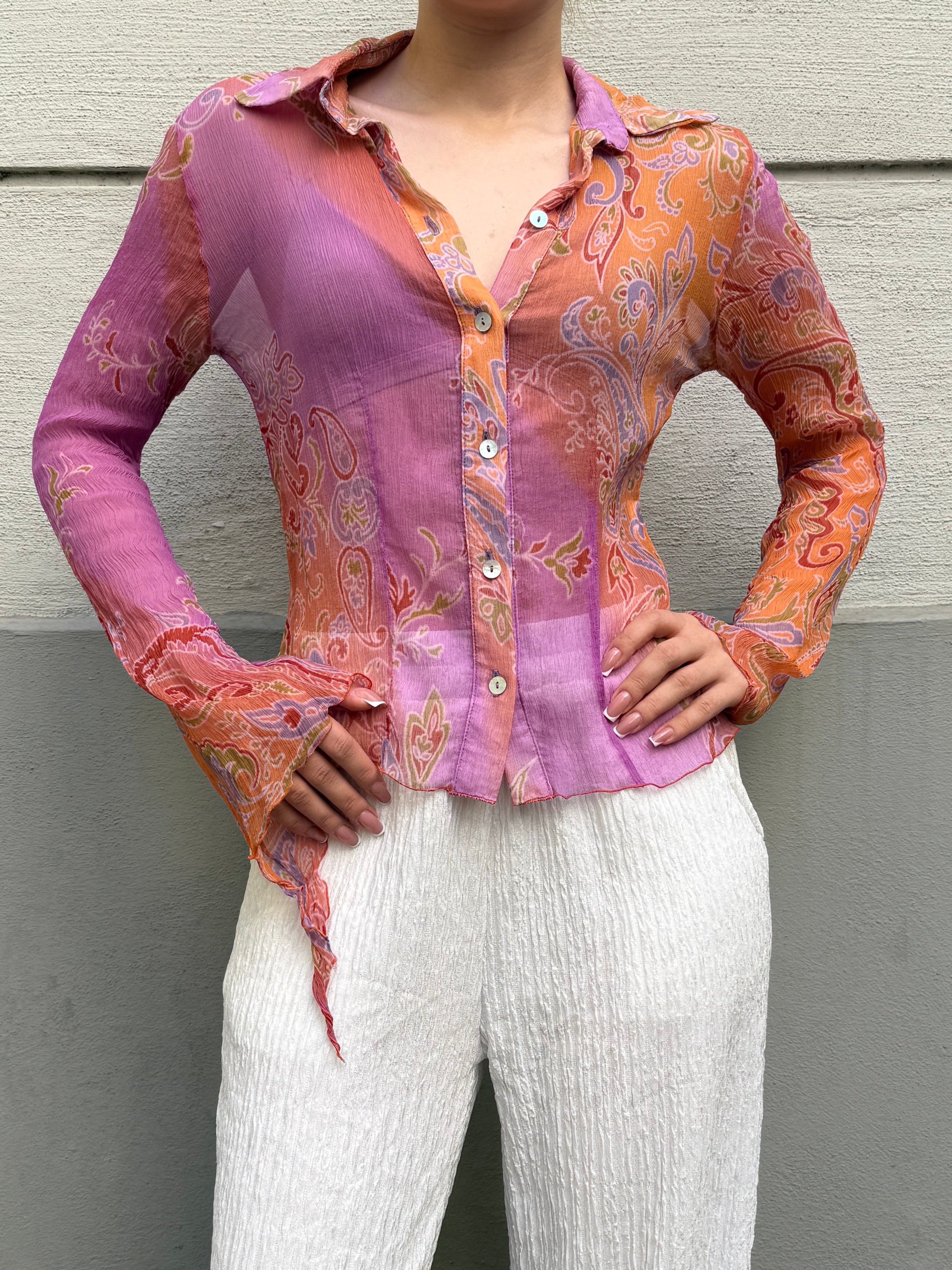 Vintage 100% Silk Button Down Paisley Blouse S