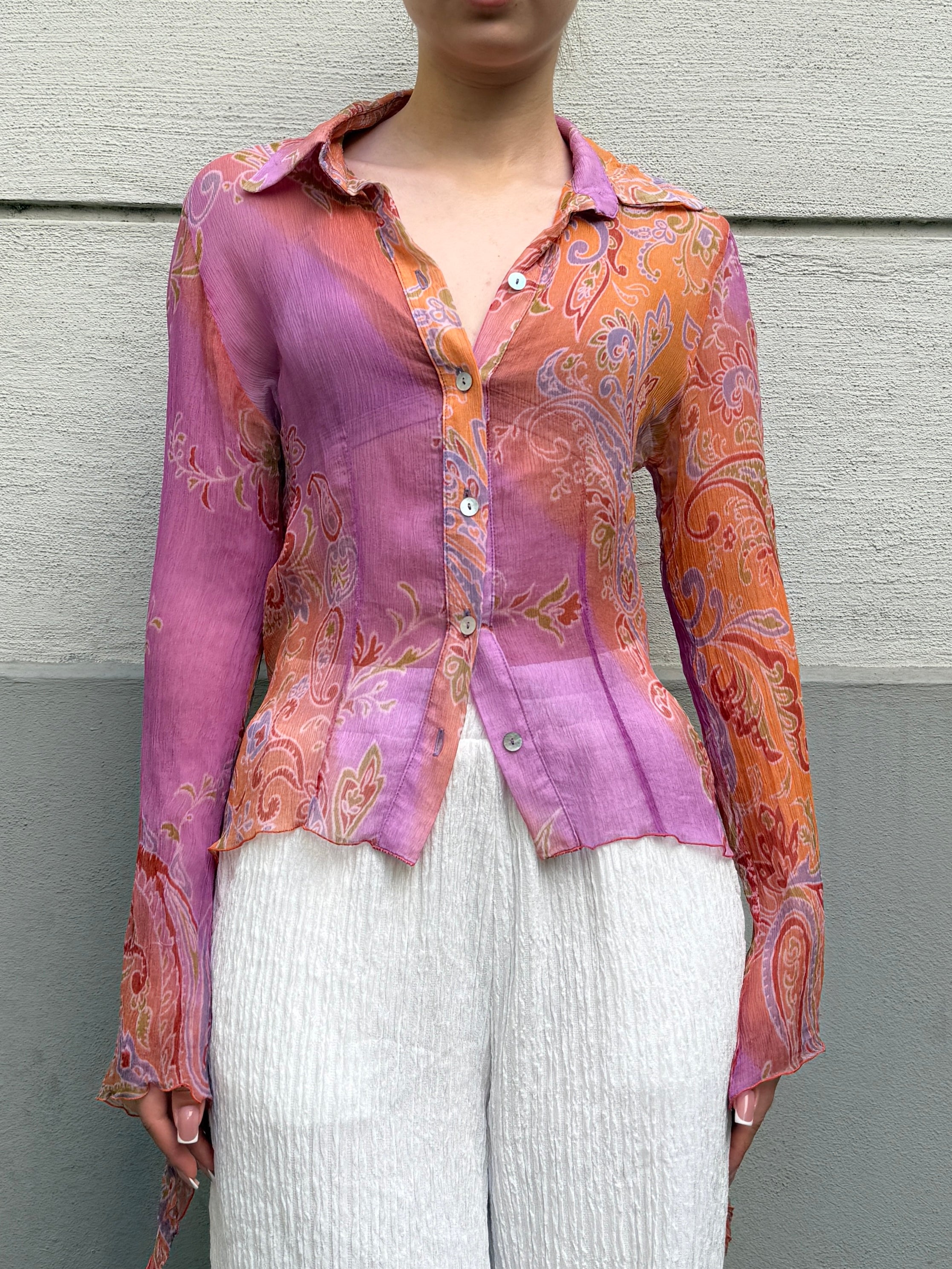 Vintage 100% Silk Button Down Paisley Blouse S