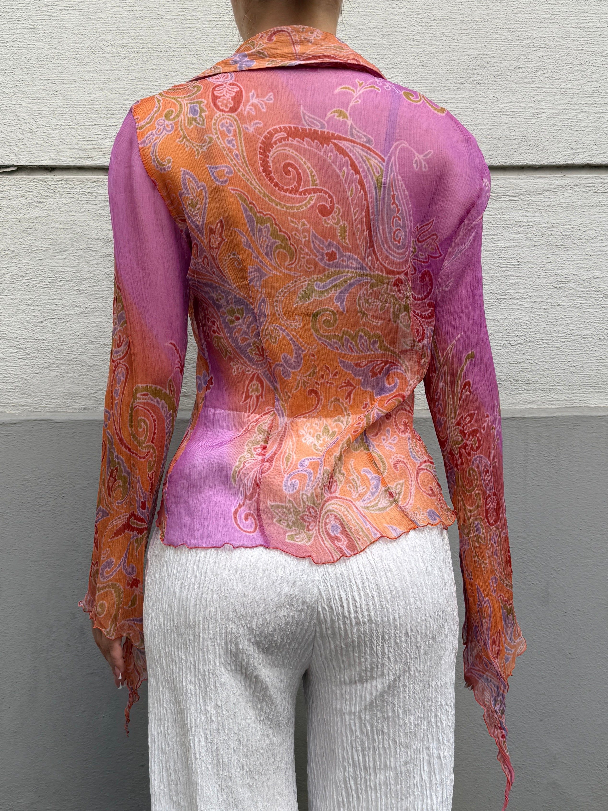 Vintage 100% Silk Button Down Paisley Blouse S