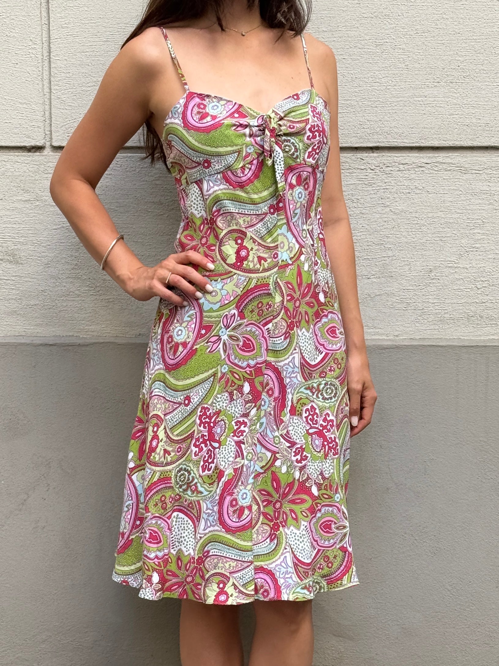 Vintage 100% Viscose Paisley Midi Dress S
