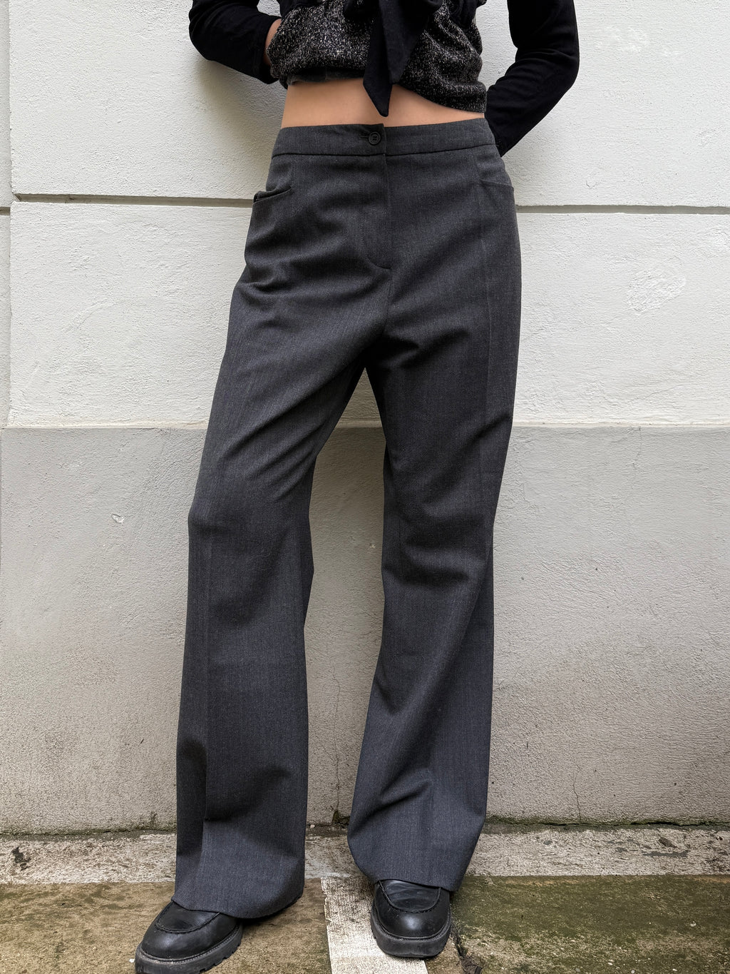 Vintage Gray Wool Blend Slouchy/Straight Leg Trousers L