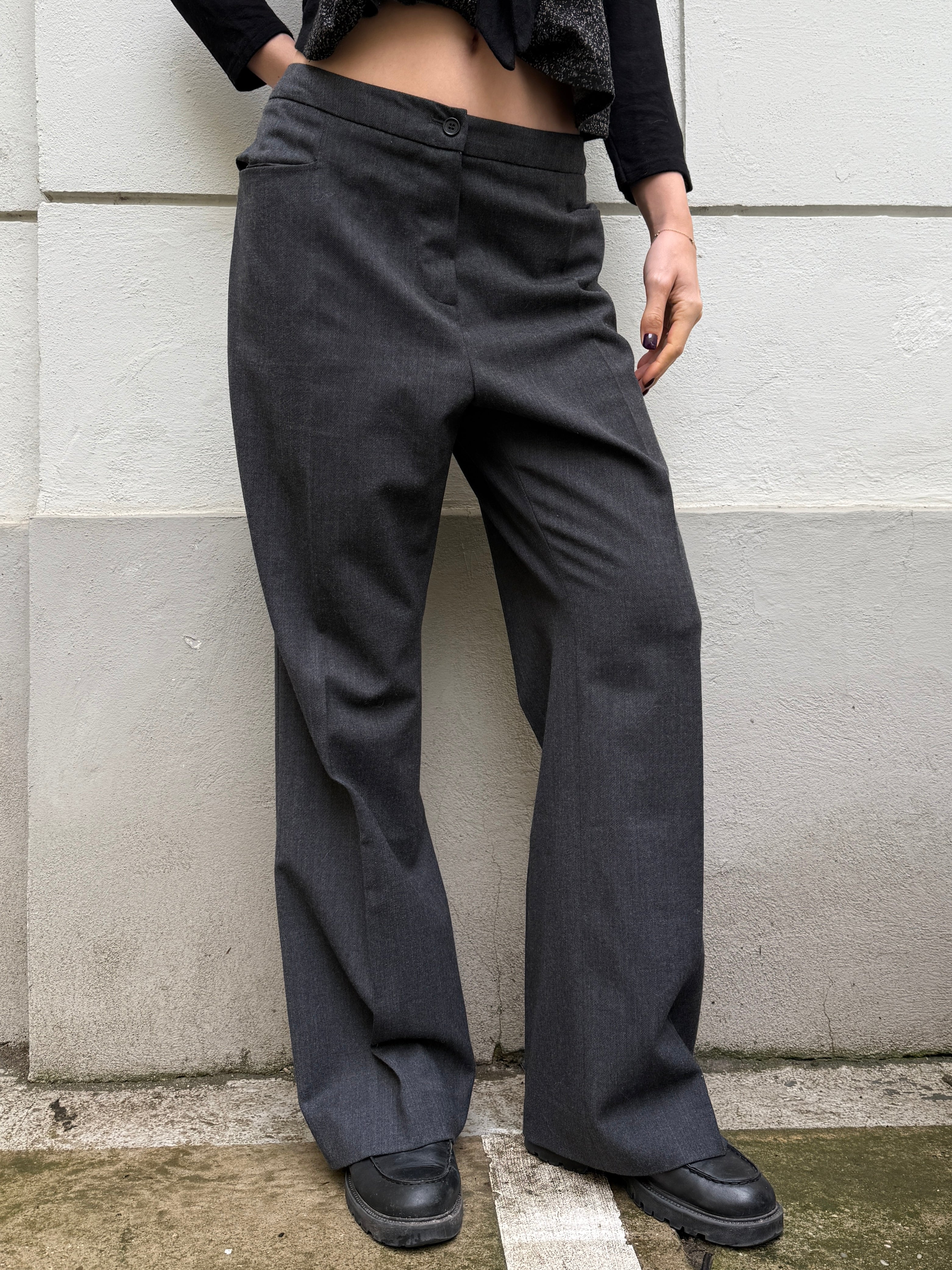 Vintage Gray Wool Blend Slouchy/Straight Leg Trousers L