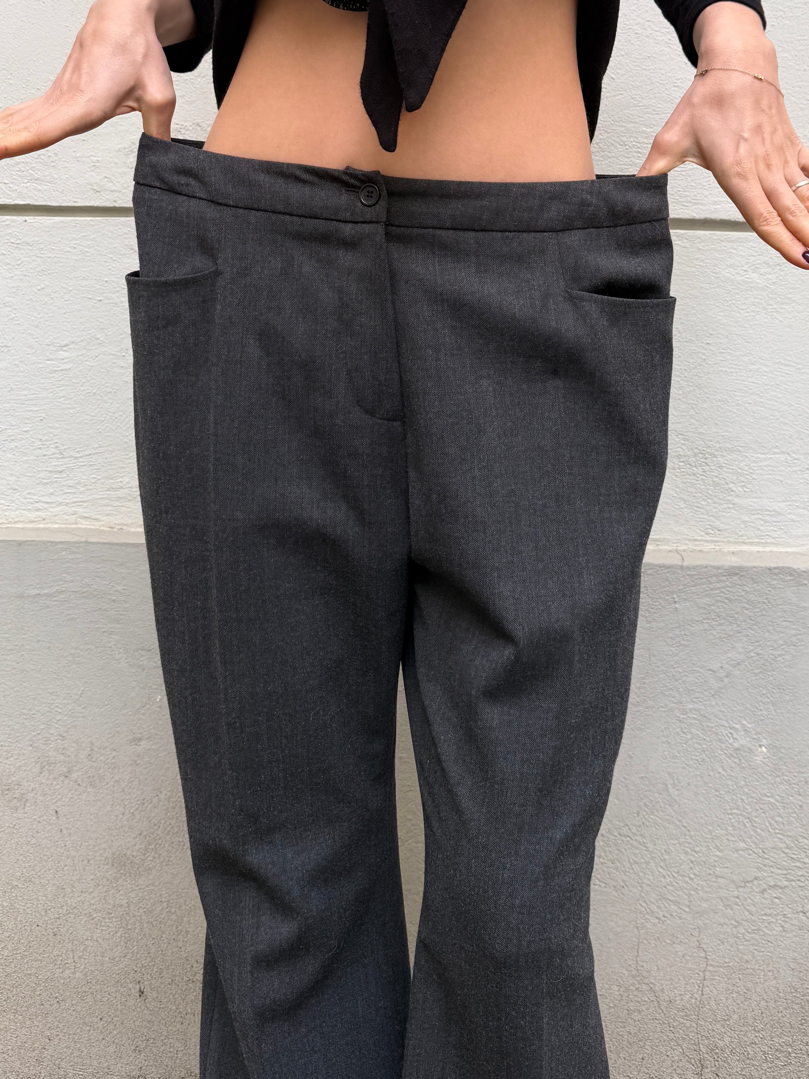 Vintage Gray Wool Blend Slouchy/Straight Leg Trousers L