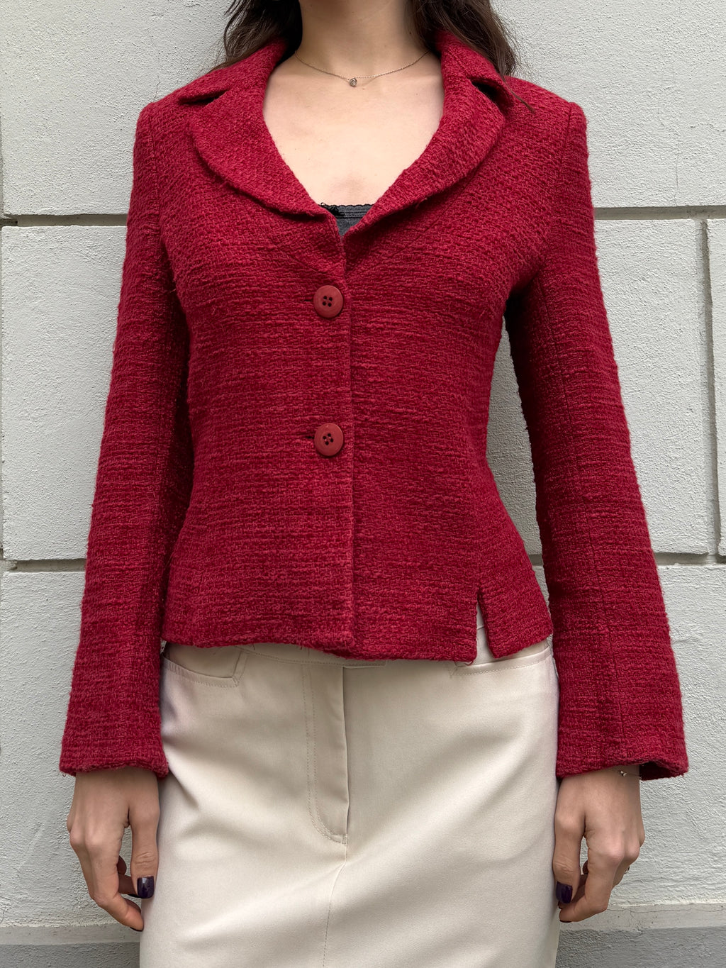 Vintage Deep/Bright Red Tweed Blazer Jacket S