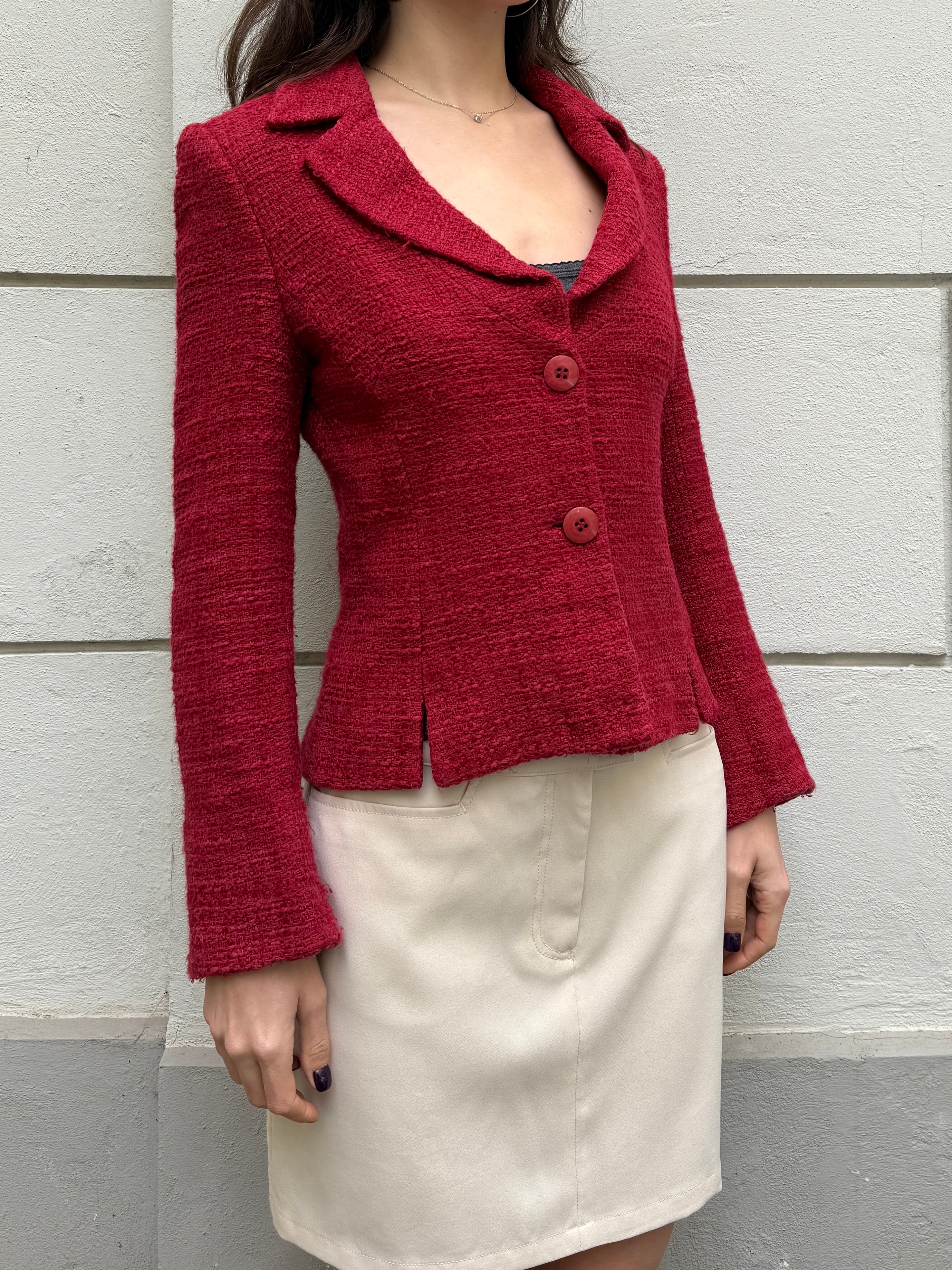 Vintage Deep/Bright Red Tweed Blazer Jacket S