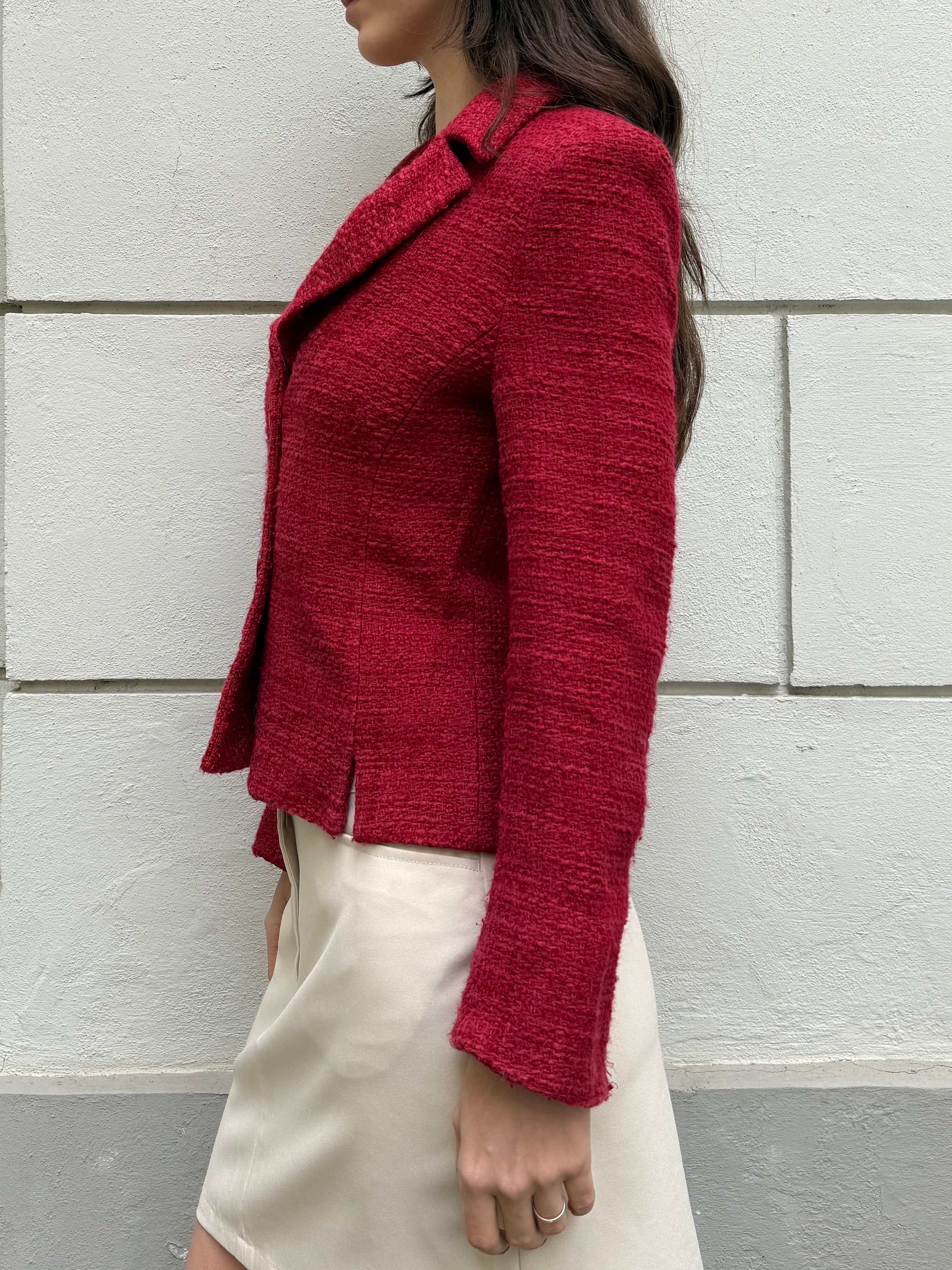 Vintage Deep/Bright Red Tweed Blazer Jacket S