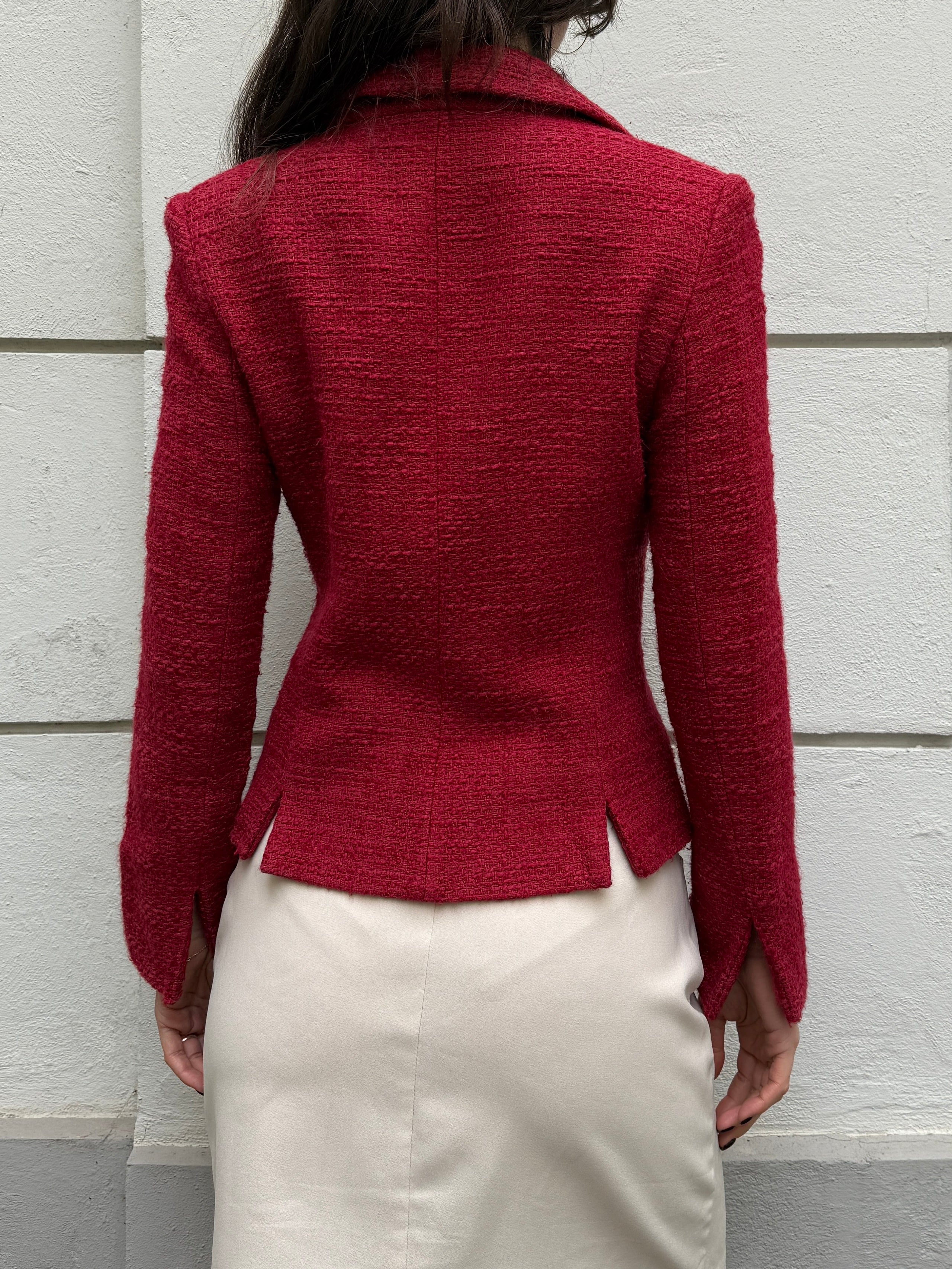 Vintage Deep/Bright Red Tweed Blazer Jacket S