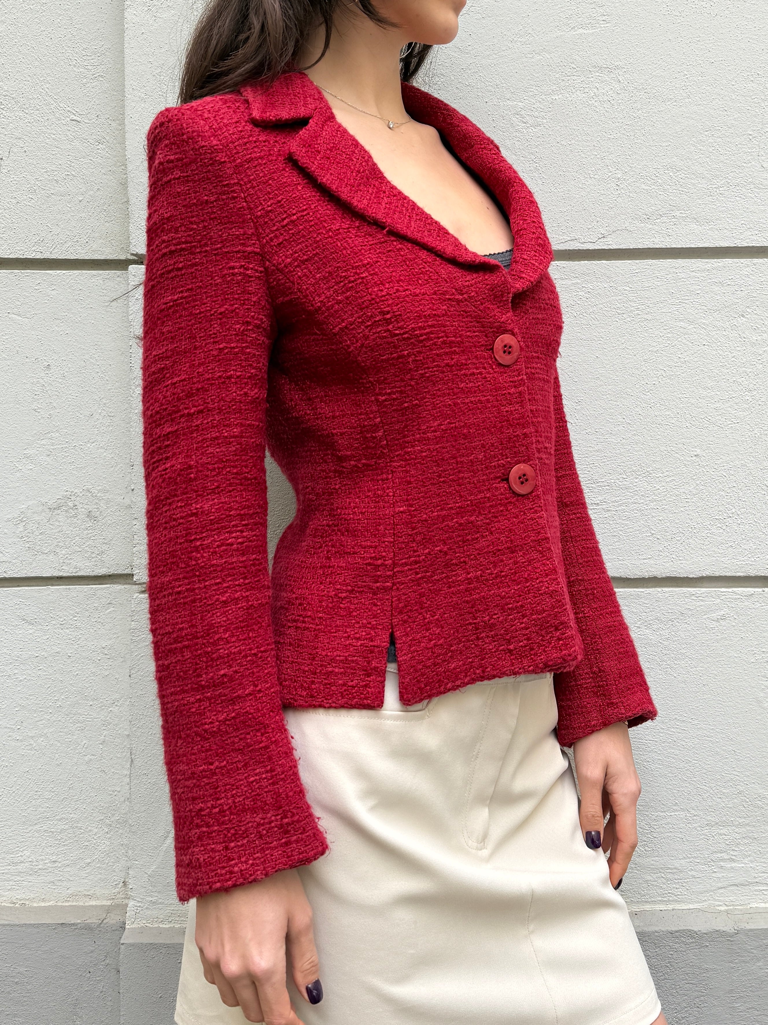 Vintage Deep/Bright Red Tweed Blazer Jacket S