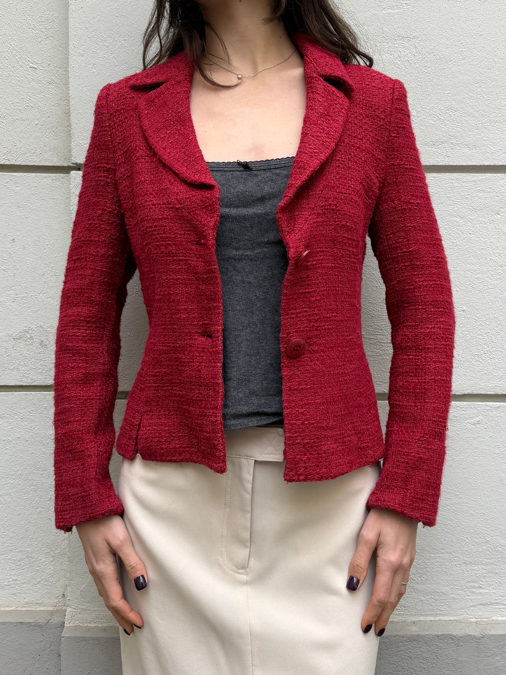 Vintage Deep/Bright Red Tweed Blazer Jacket S