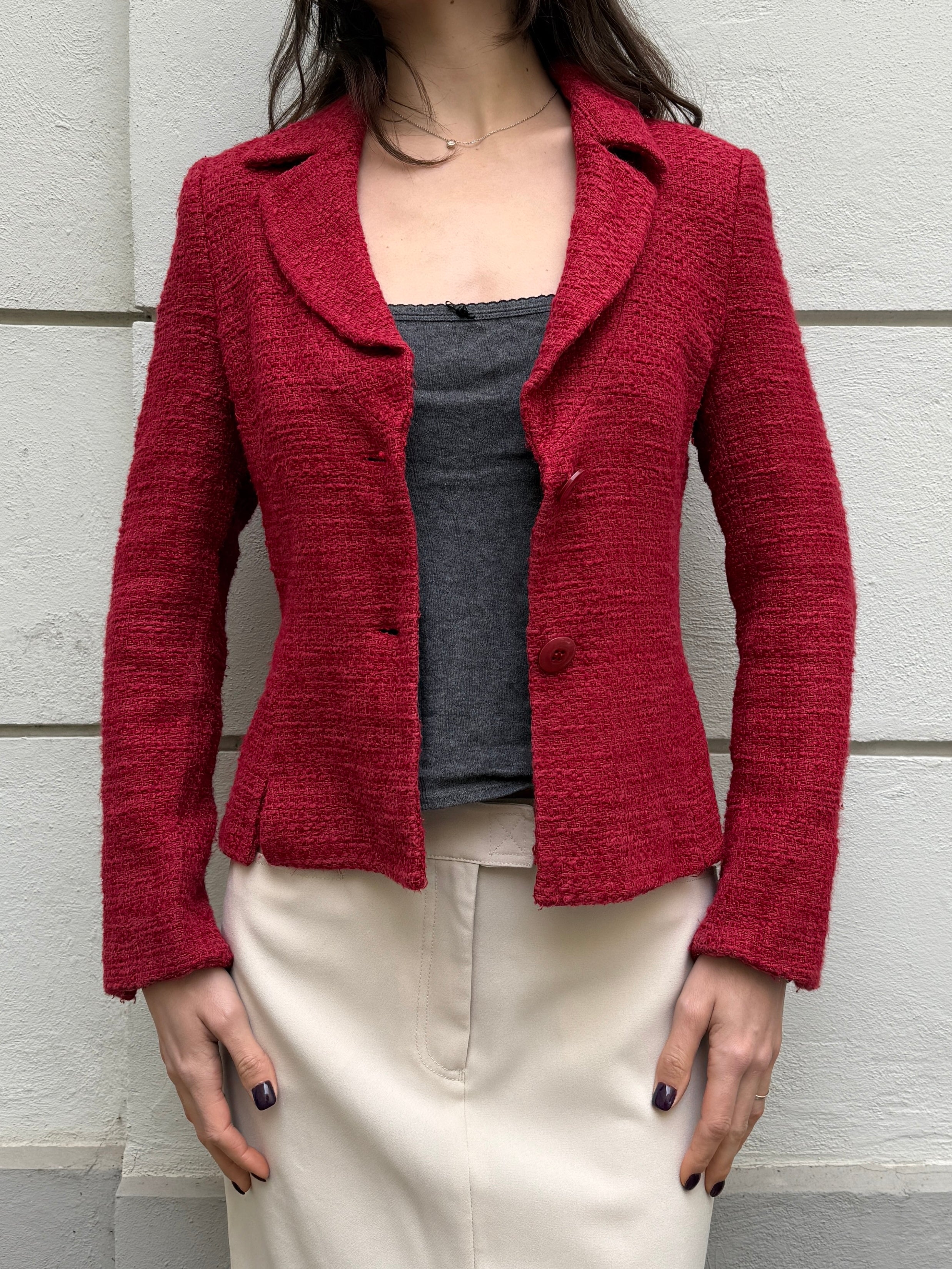 Vintage Deep/Bright Red Tweed Blazer Jacket S