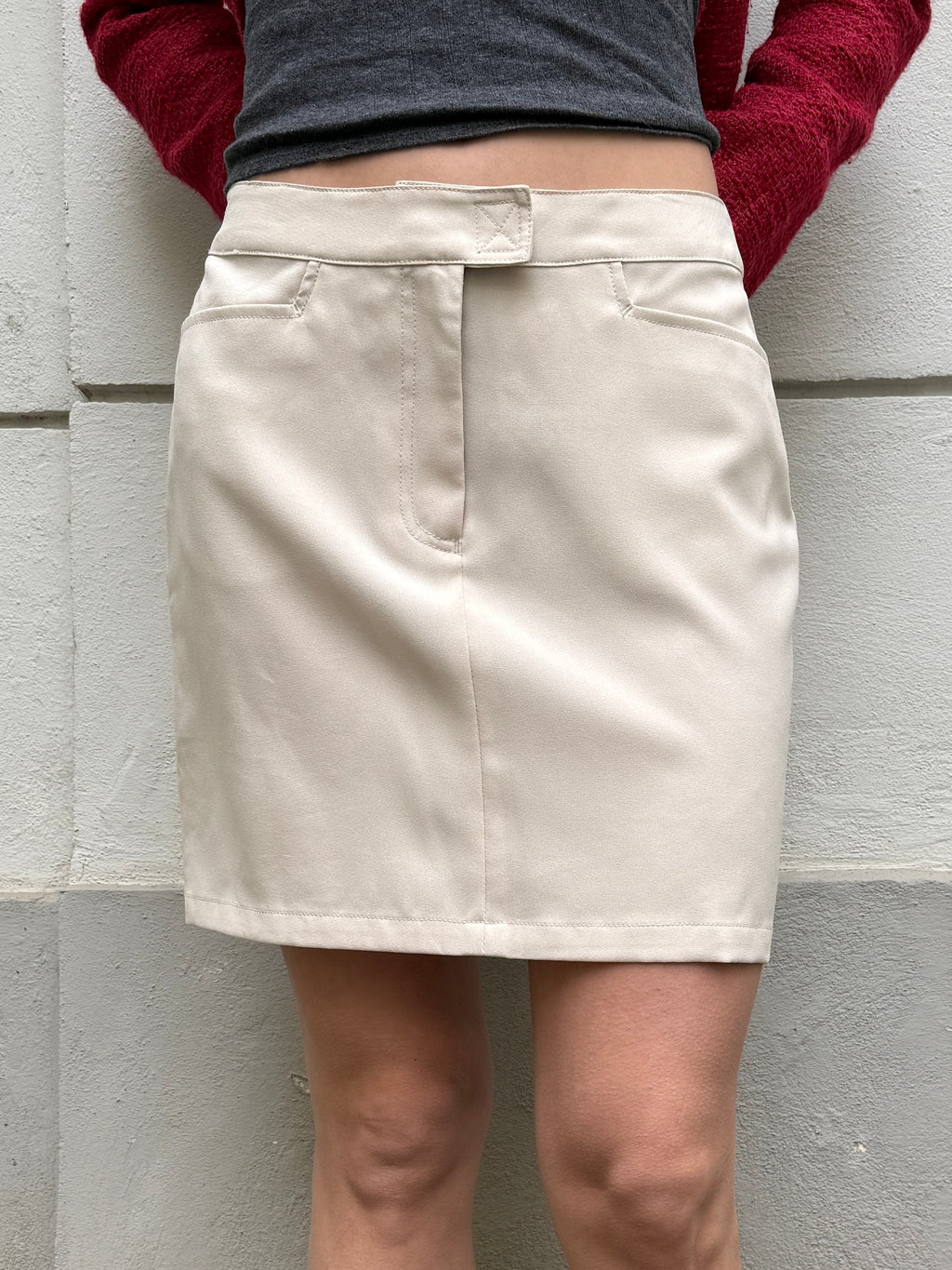 Vintage Cream Minimal Mini Skirt M