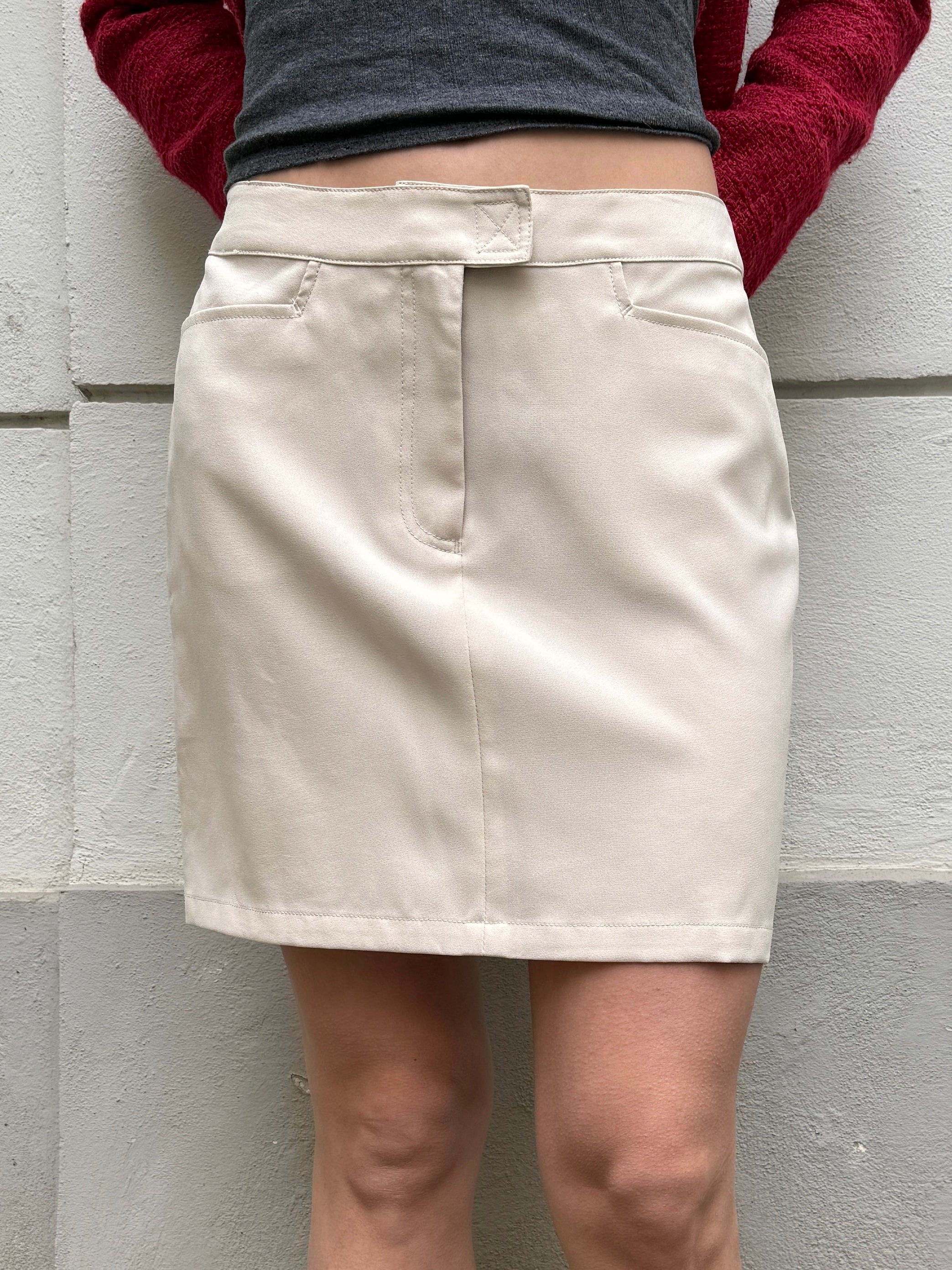 Vintage Cream Minimal Mini Skirt M
