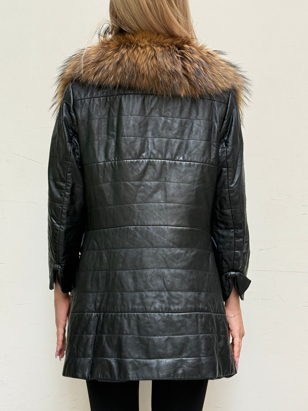 Vintage Leather & Fur Trim Black Coat XS/S