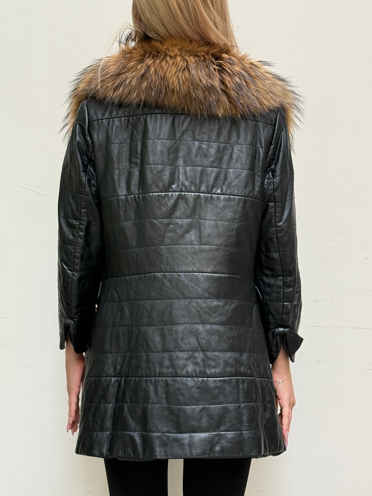 Vintage Leather & Fur Trim Black Coat XS/S