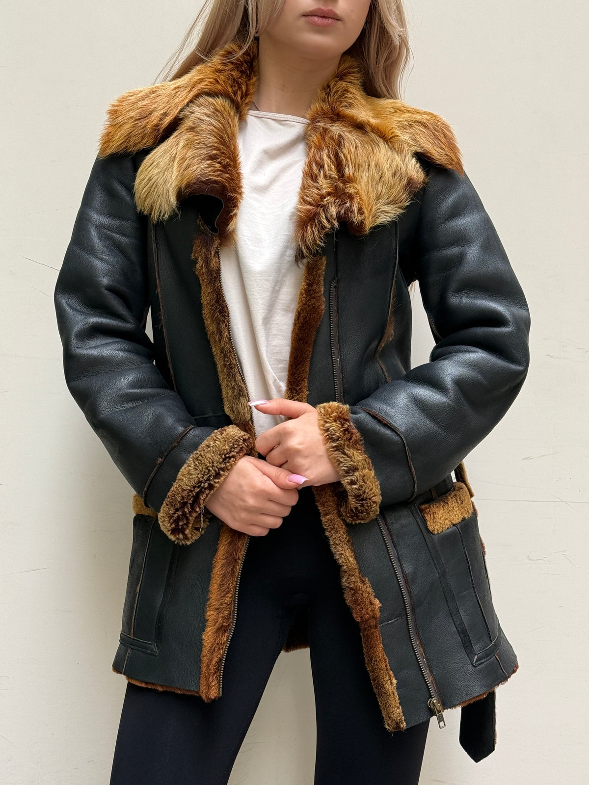 Vintage Black Shearling Sheepskin Coat XS/S