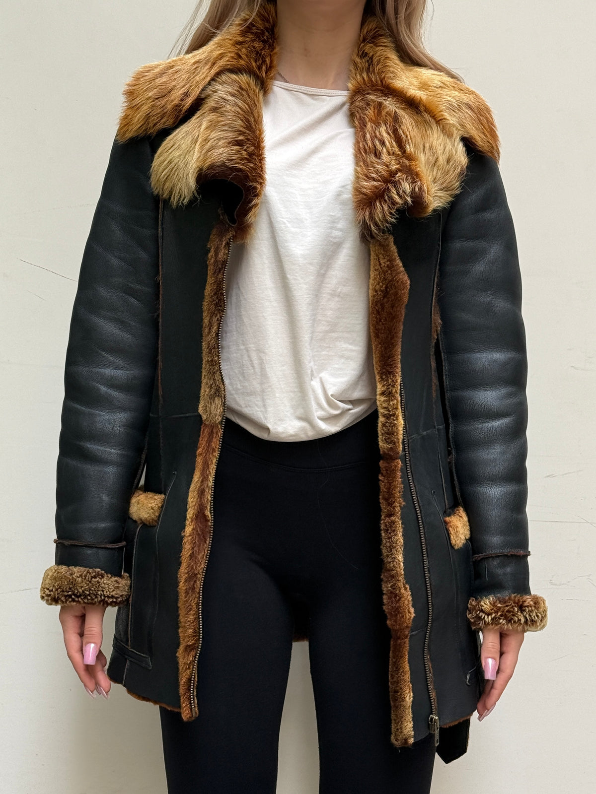 Vintage Black Shearling Sheepskin Coat XS/S