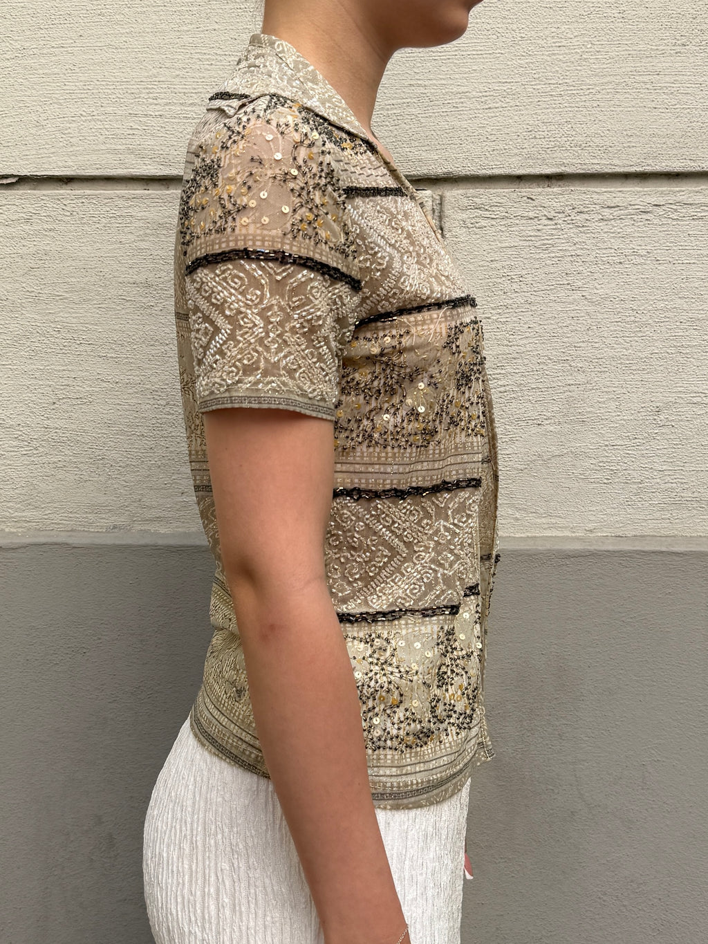 Vintage Y2K Beaded Short Sleeve Top S