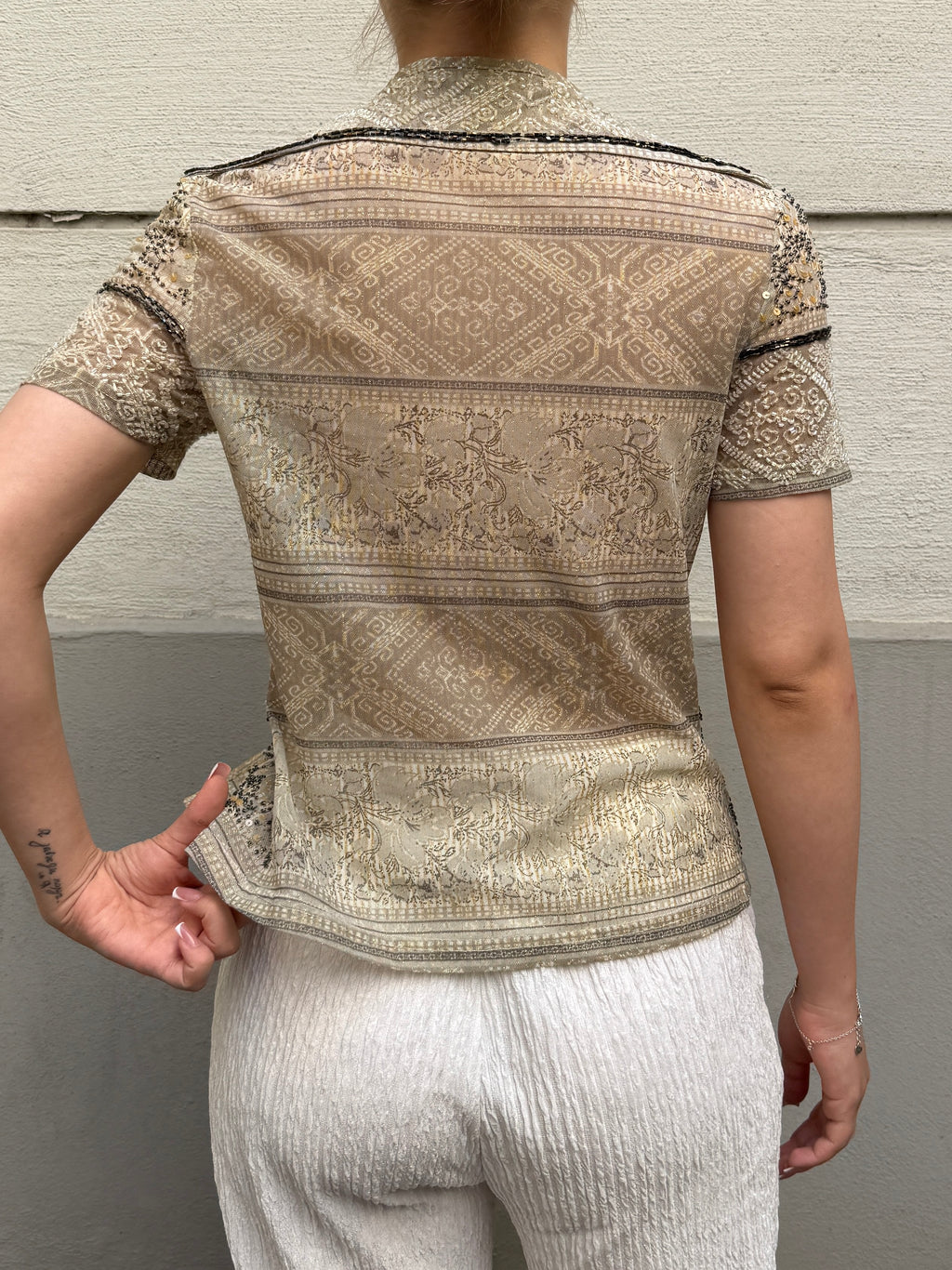 Vintage Y2K Beaded Short Sleeve Top S