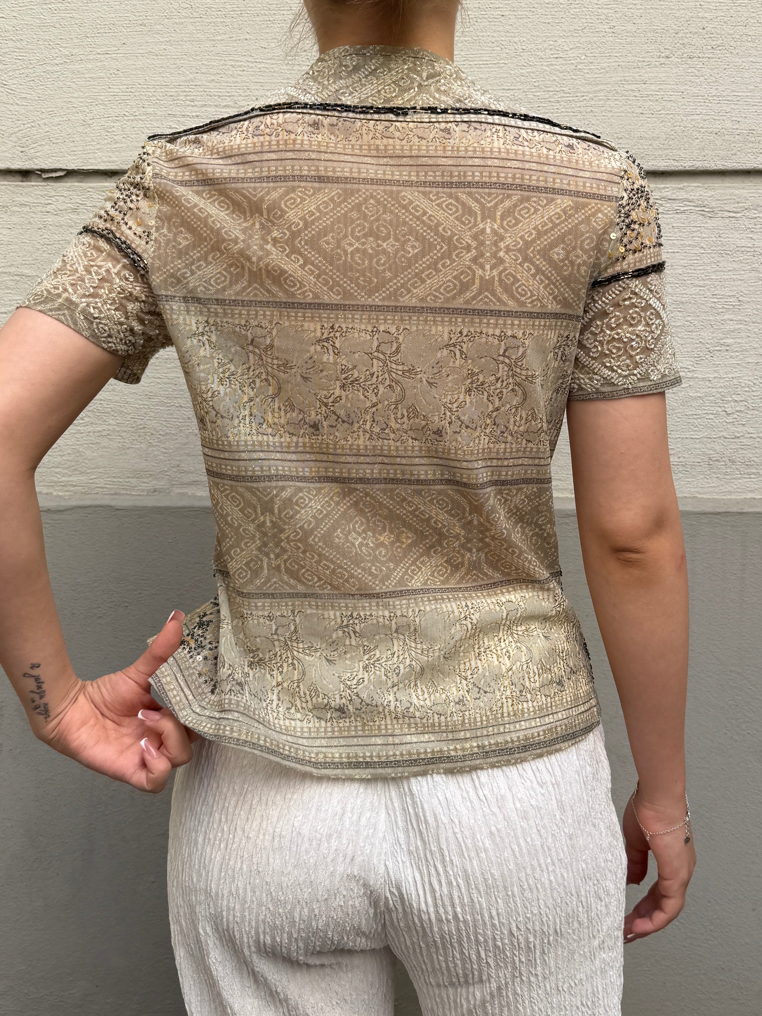 Vintage Y2K Beaded Short Sleeve Top S