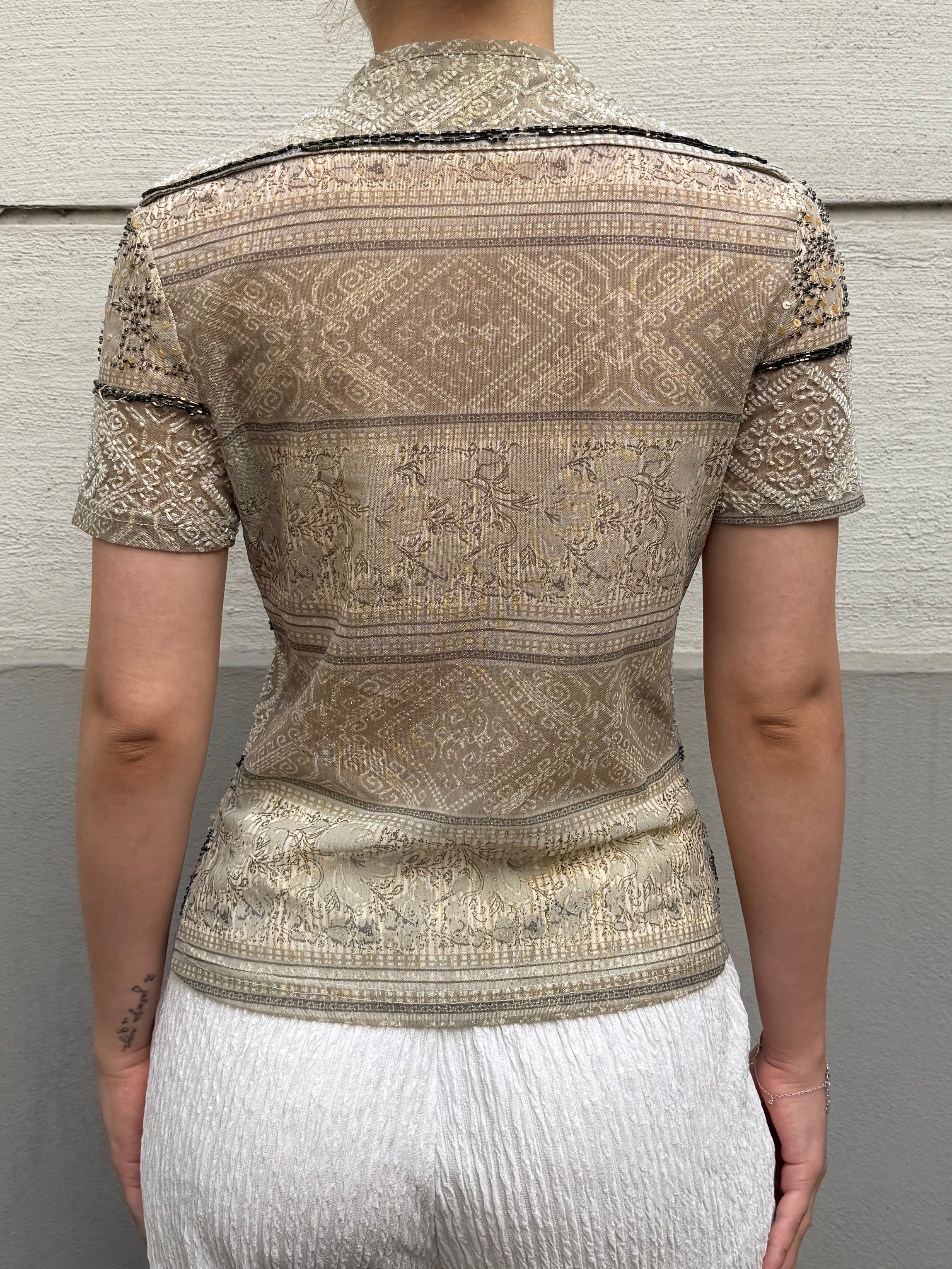 Vintage Y2K Beaded Short Sleeve Top S