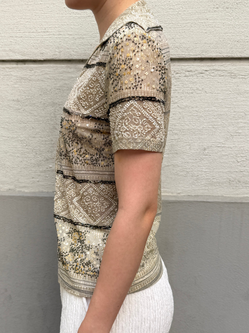 Vintage Y2K Beaded Short Sleeve Top S