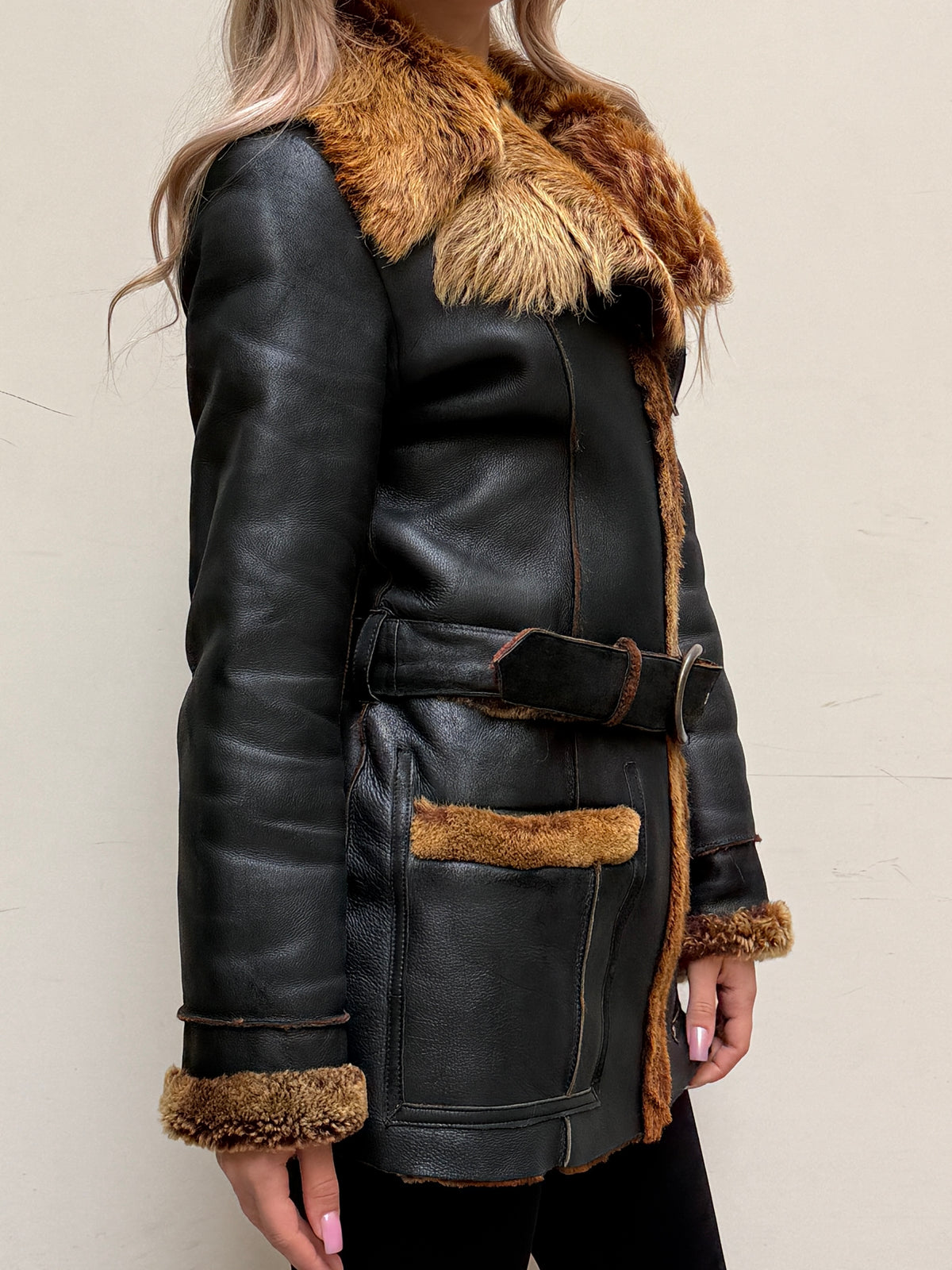 Vintage Black Shearling Sheepskin Coat XS/S
