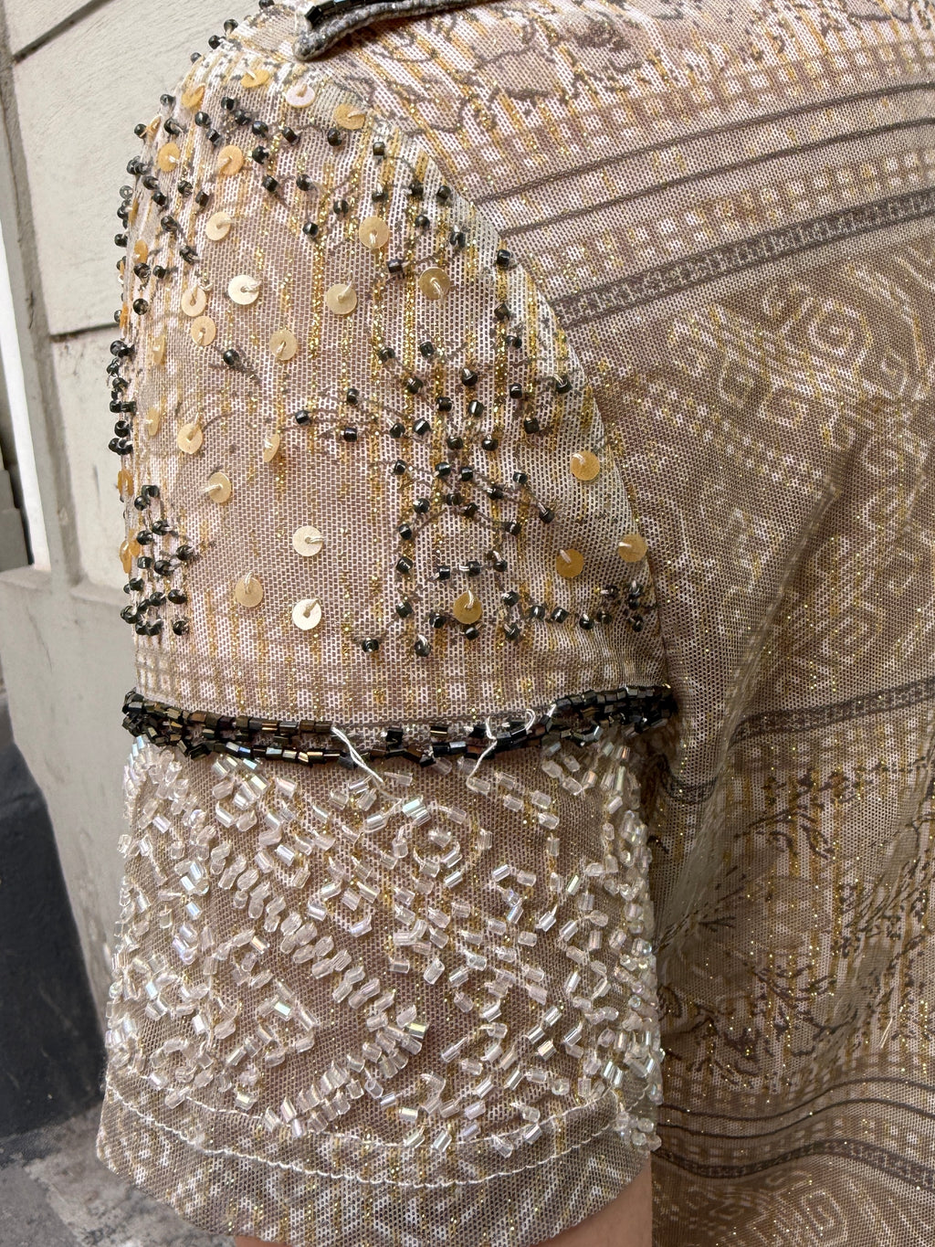 Vintage Y2K Beaded Short Sleeve Top S