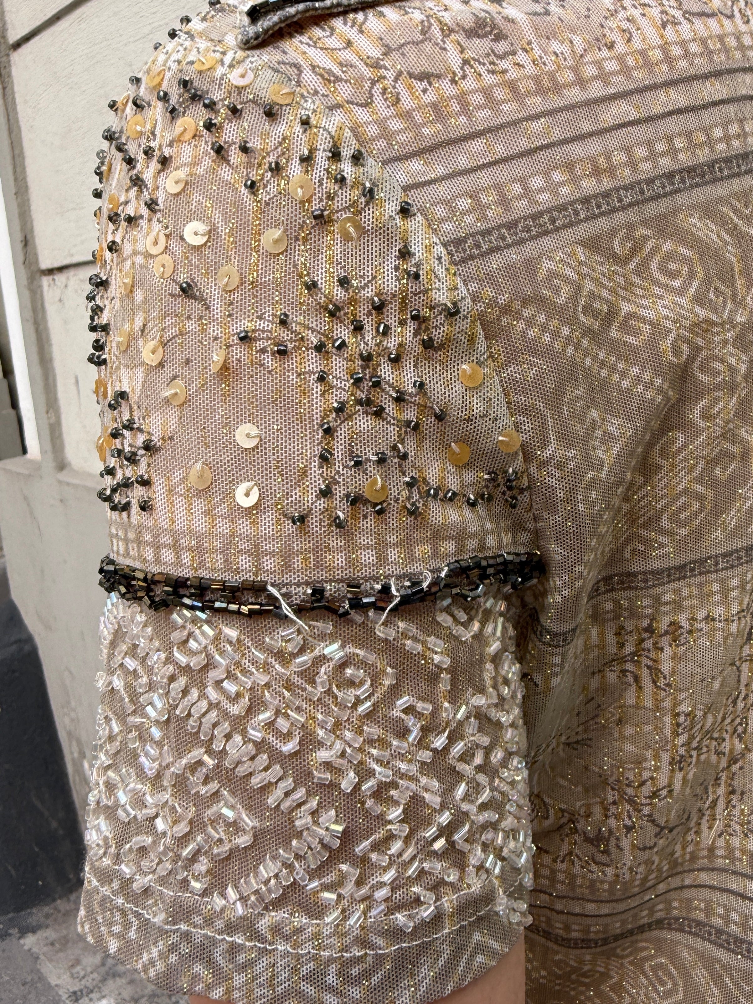 Vintage Y2K Beaded Short Sleeve Top S