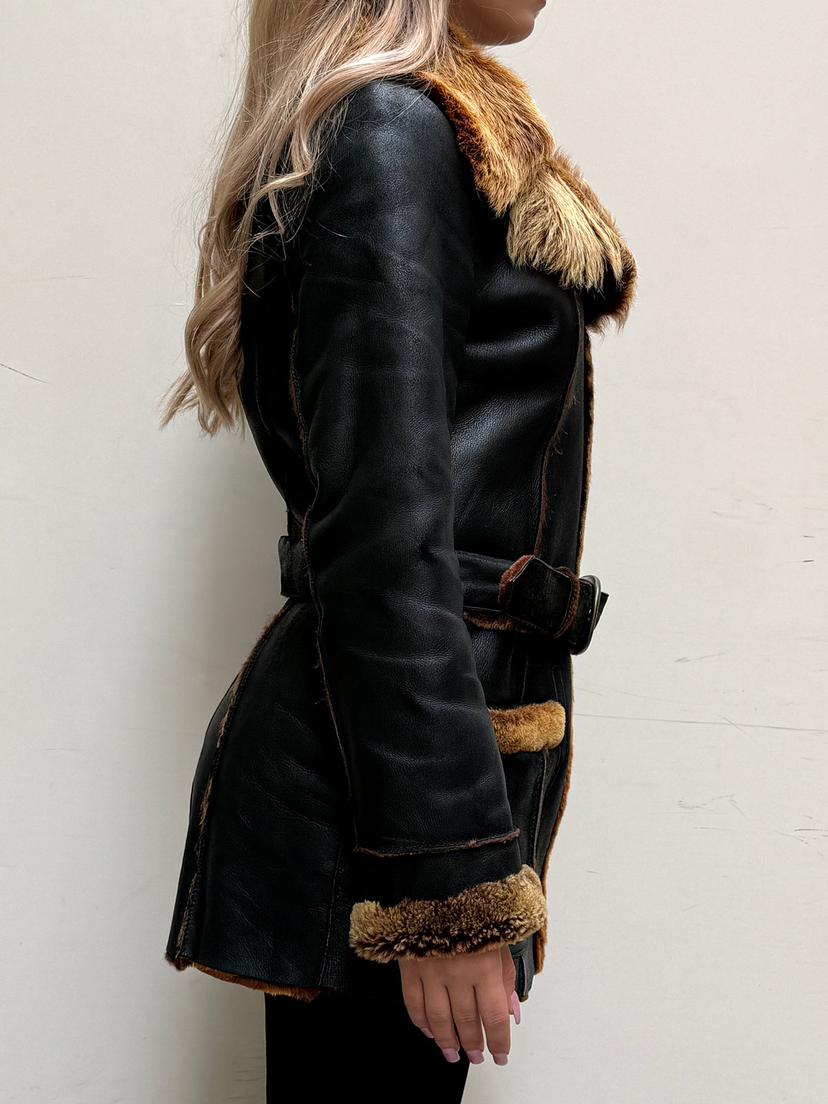 Vintage Black Shearling Sheepskin Coat XS/S