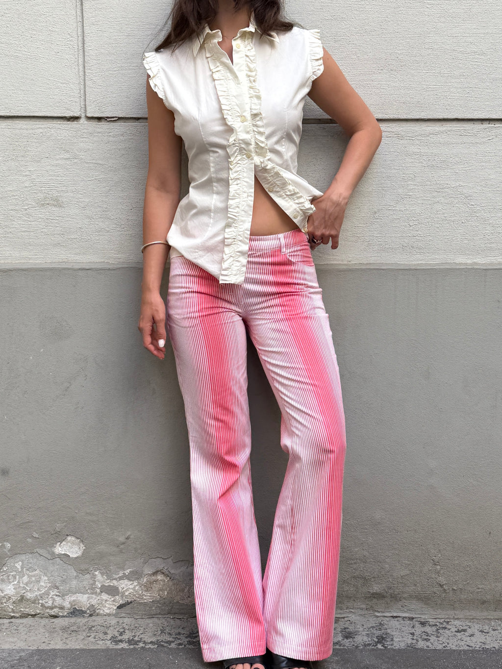Vintage Y2K Low/Mid Waist Cotton Striped Trousers S