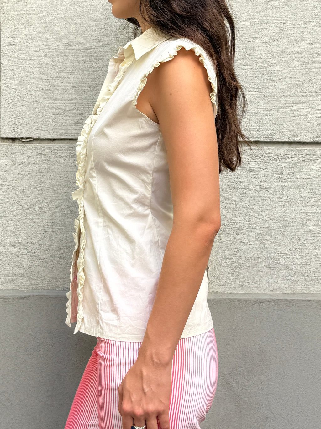 Vintage 100% Cotton Ruffle Front Top S/M