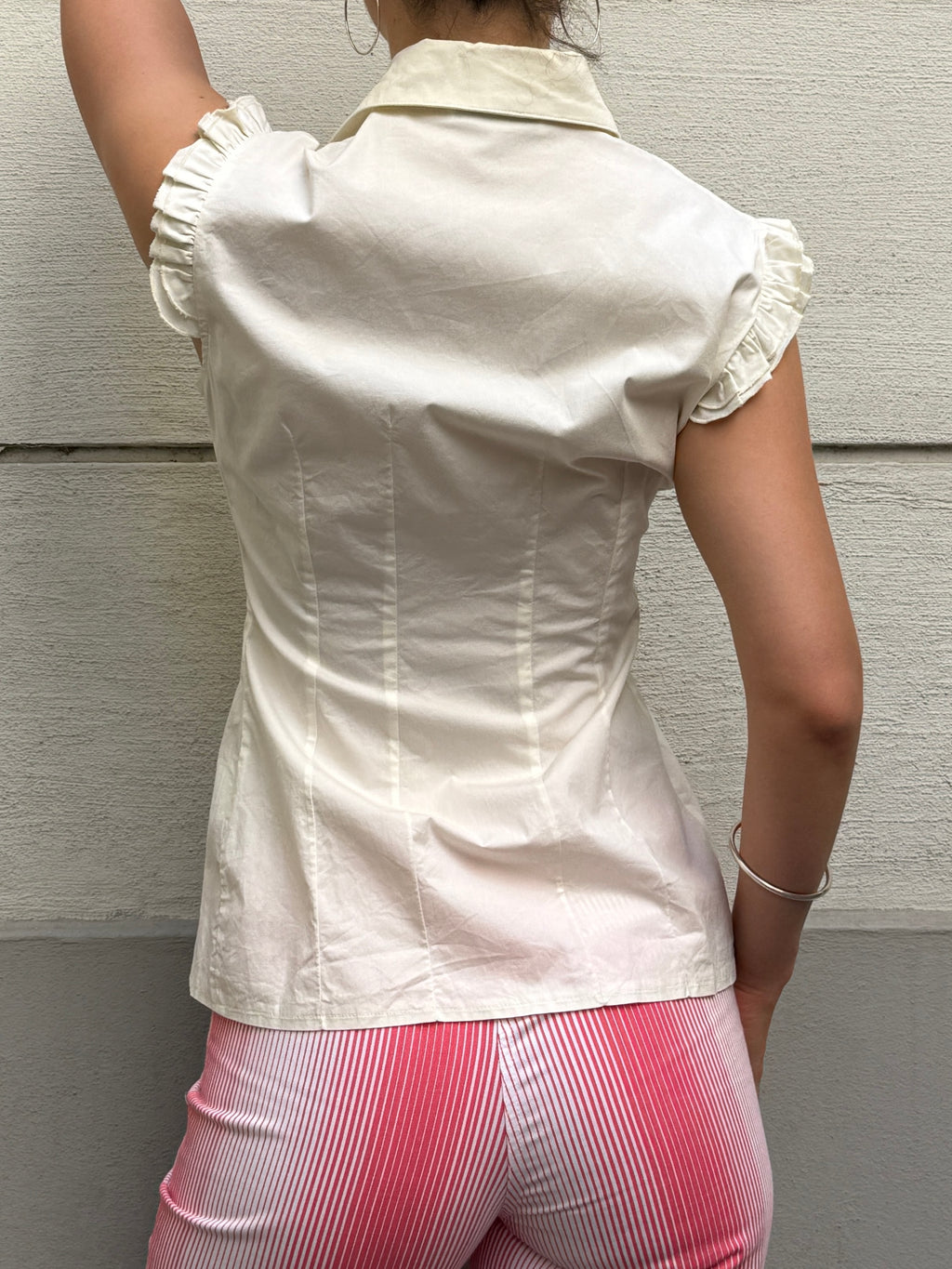 Vintage 100% Cotton Ruffle Front Top S/M