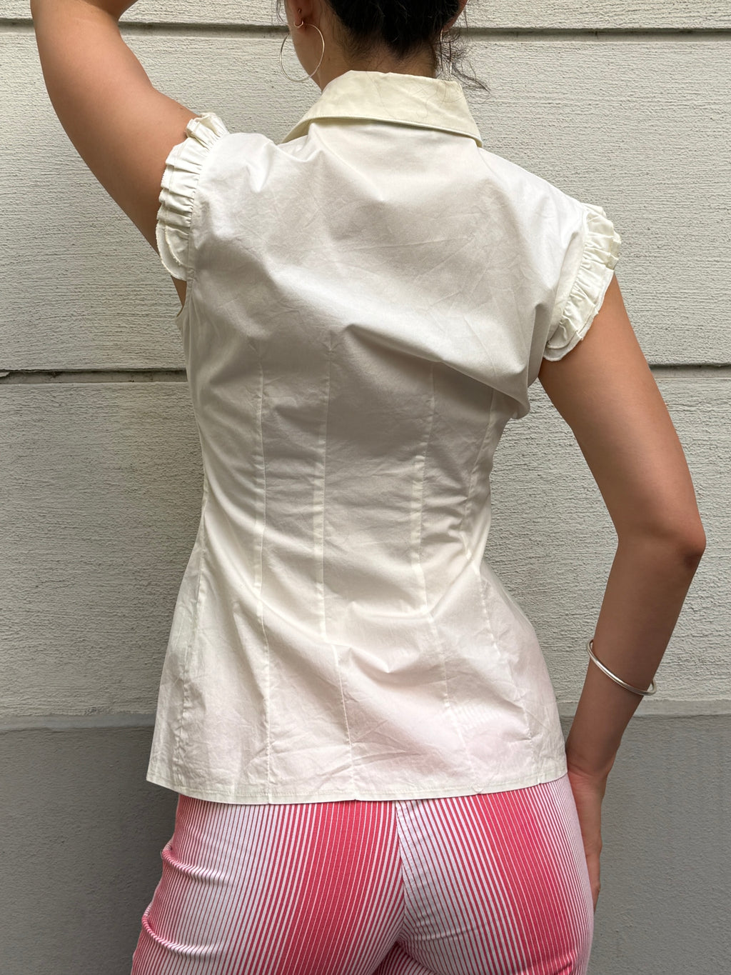 Vintage 100% Cotton Ruffle Front Top S/M