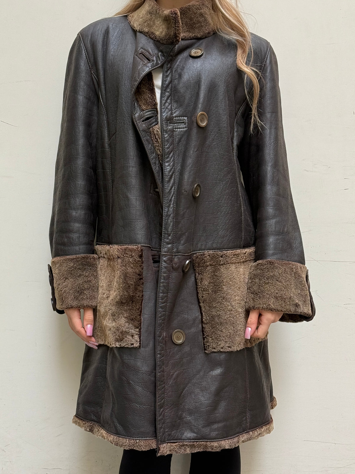 Vintage 100% Genuine Sheepskin Shearling Coat S/Petite